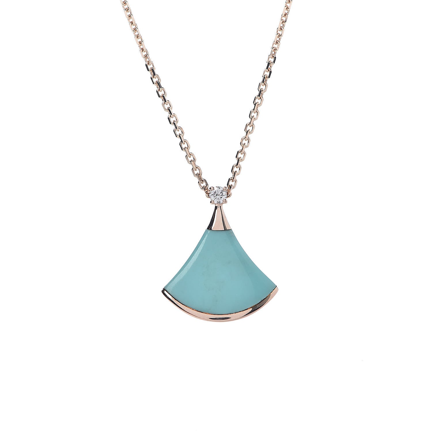 Bulgari 18K Rose Gold Diamond Turquoise Divas' Dream Pendant Necklace 4 of 7