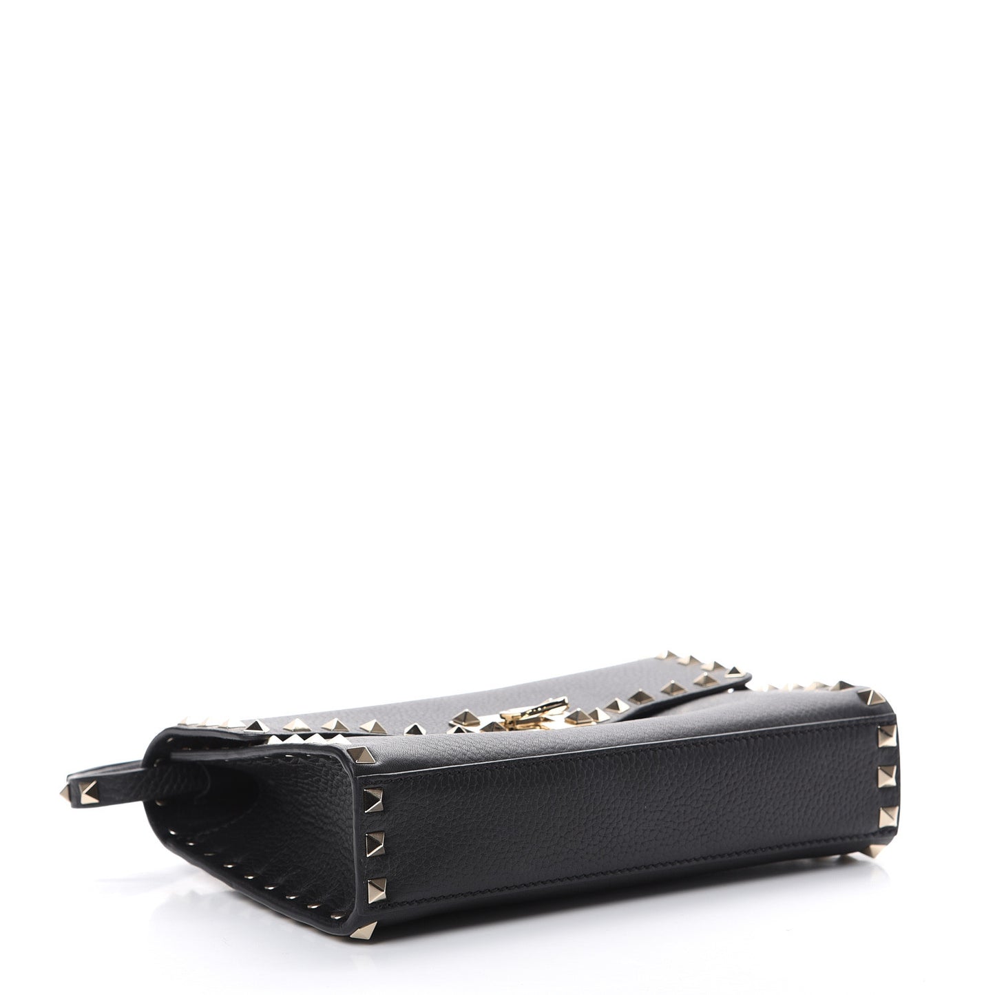 Pebbled Calfskin Medium Rockstud Flip Lock Crossbody Bag Black