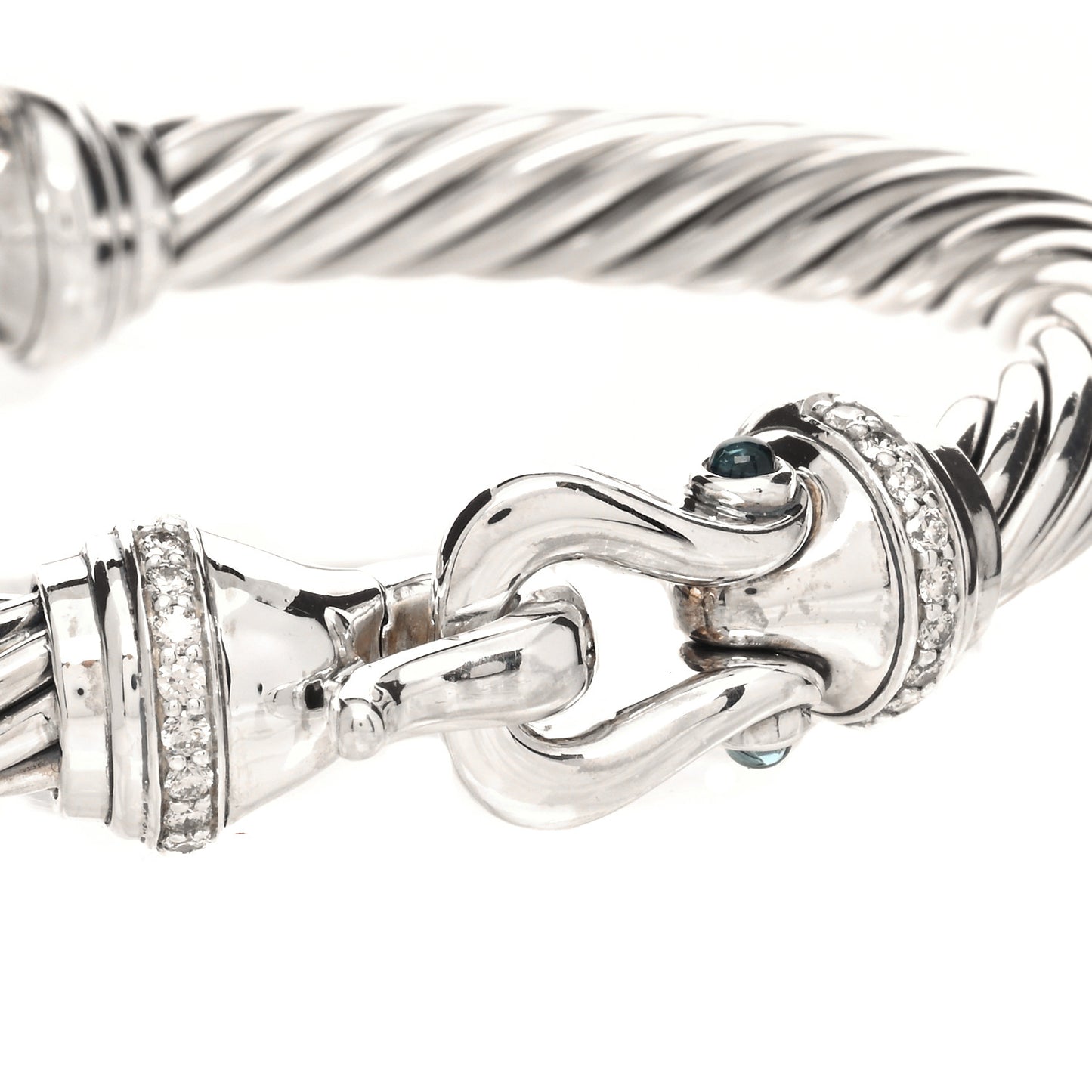 Sterling Silver Diamond Hampton Blue Topaz 7mm Cable Buckle Bracelet