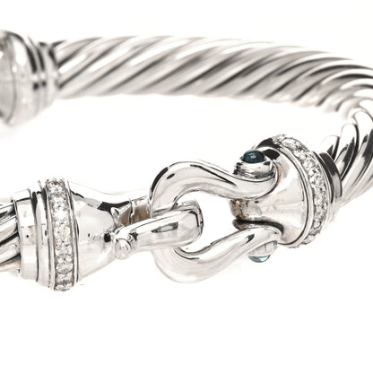 David Yurman Sterling Silver Diamond Hampton Blue Topaz 7mm Cable Buckle Bracelet 3 of 4