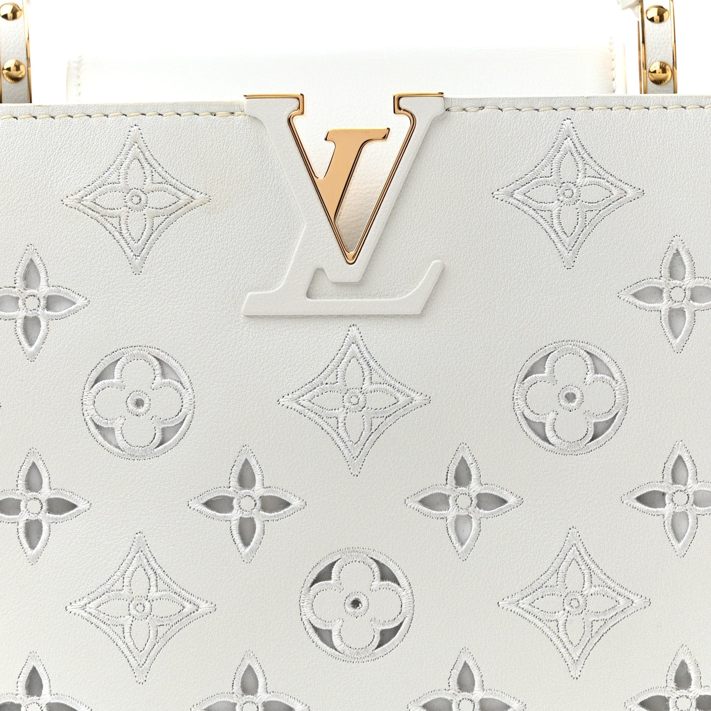 Calfskin LV Broderie Capucines BB White