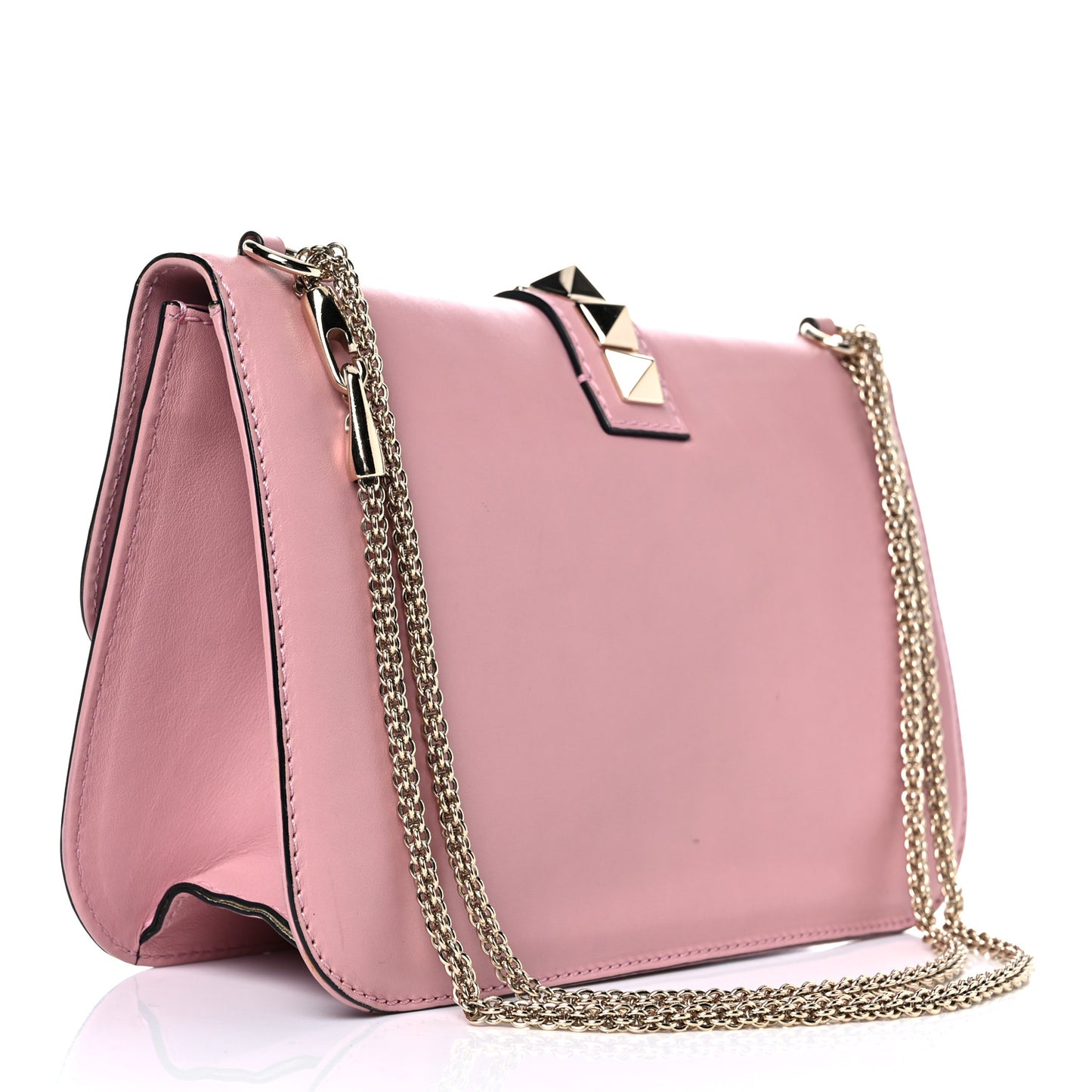 Vitello Large Glam Lock Rockstud Flap Pop Gardenia
