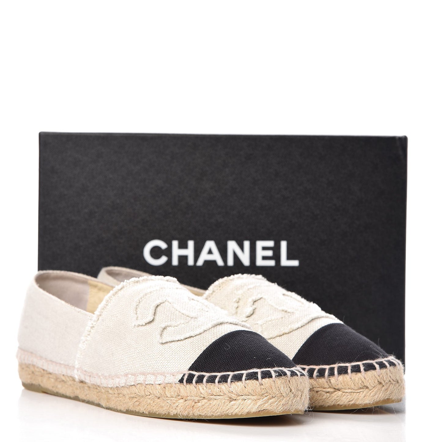 CHANEL Linen CC Espadrilles 40 Beige Black