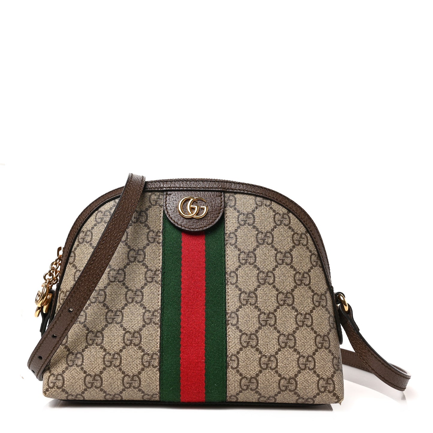 GG Supreme Monogram Textured Dollar Calfskin Web Small Ophidia Dome Shoulder Bag Beige Ebony New Acero