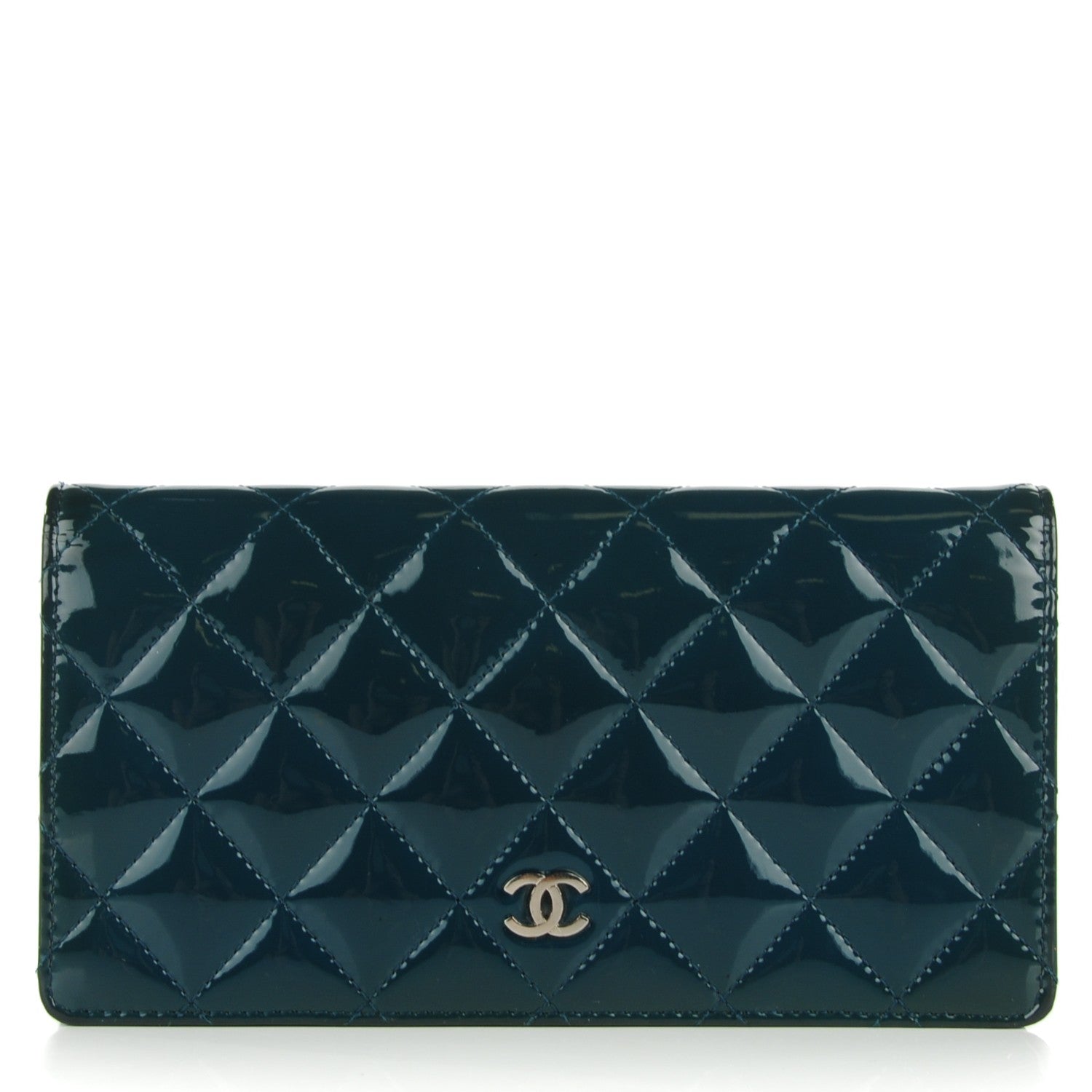 Chanel Patent Quilted Yen Wallet Dark Blue 1 of 11
