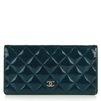 Chanel Patent Quilted Yen Wallet Dark Blue 1 of 11