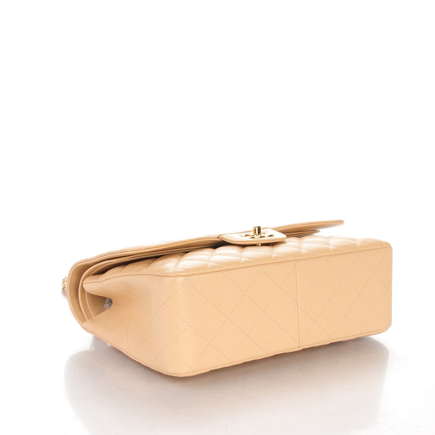 Caviar Quilted Jumbo Double Flap Beige Clair