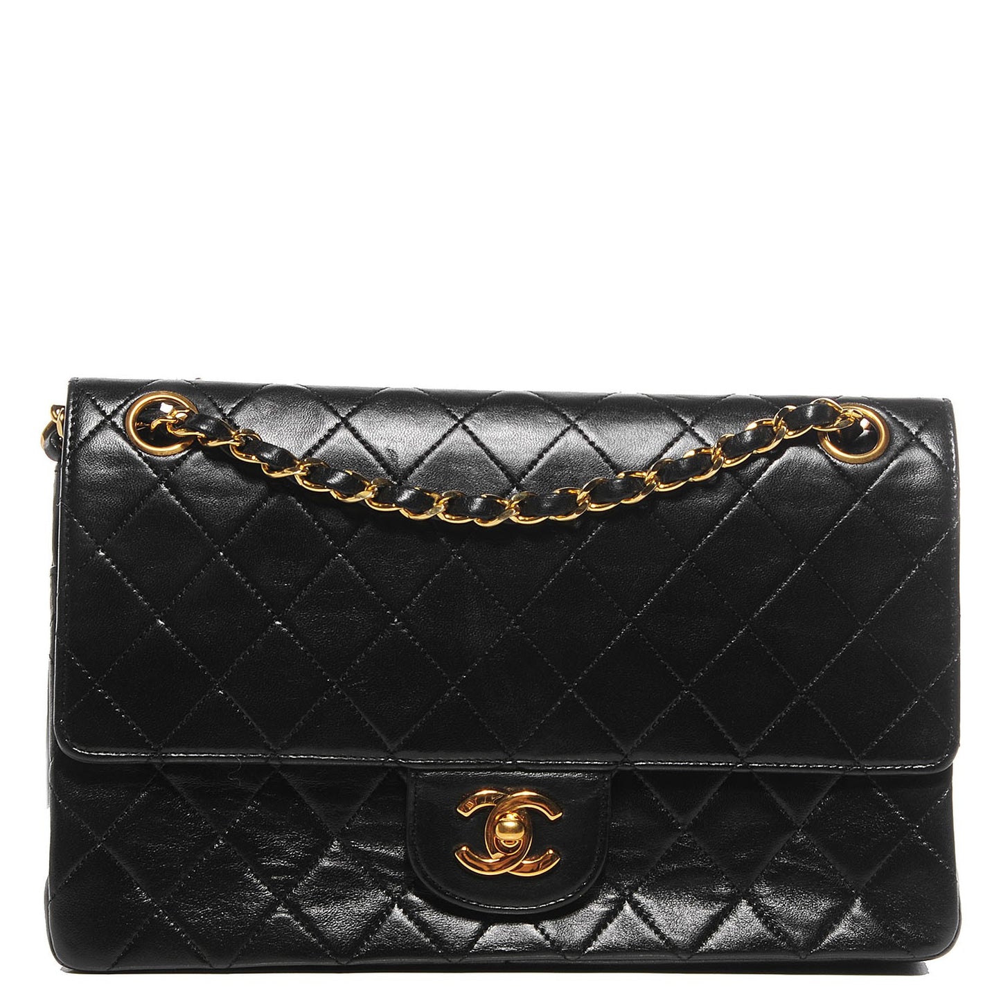 Lambskin Medium Double Flap Black
