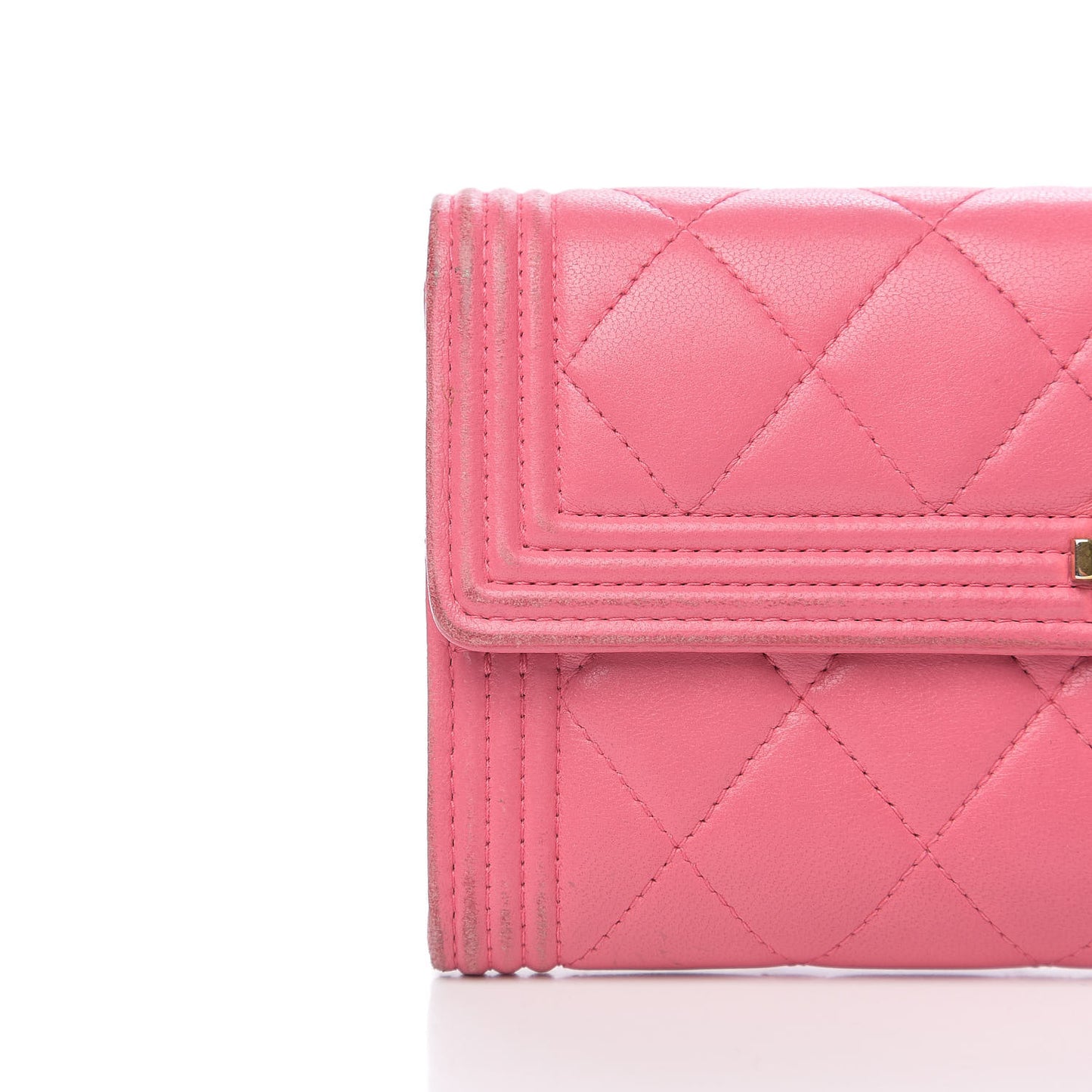 Lambskin Quilted Boy Flap Wallet Pink