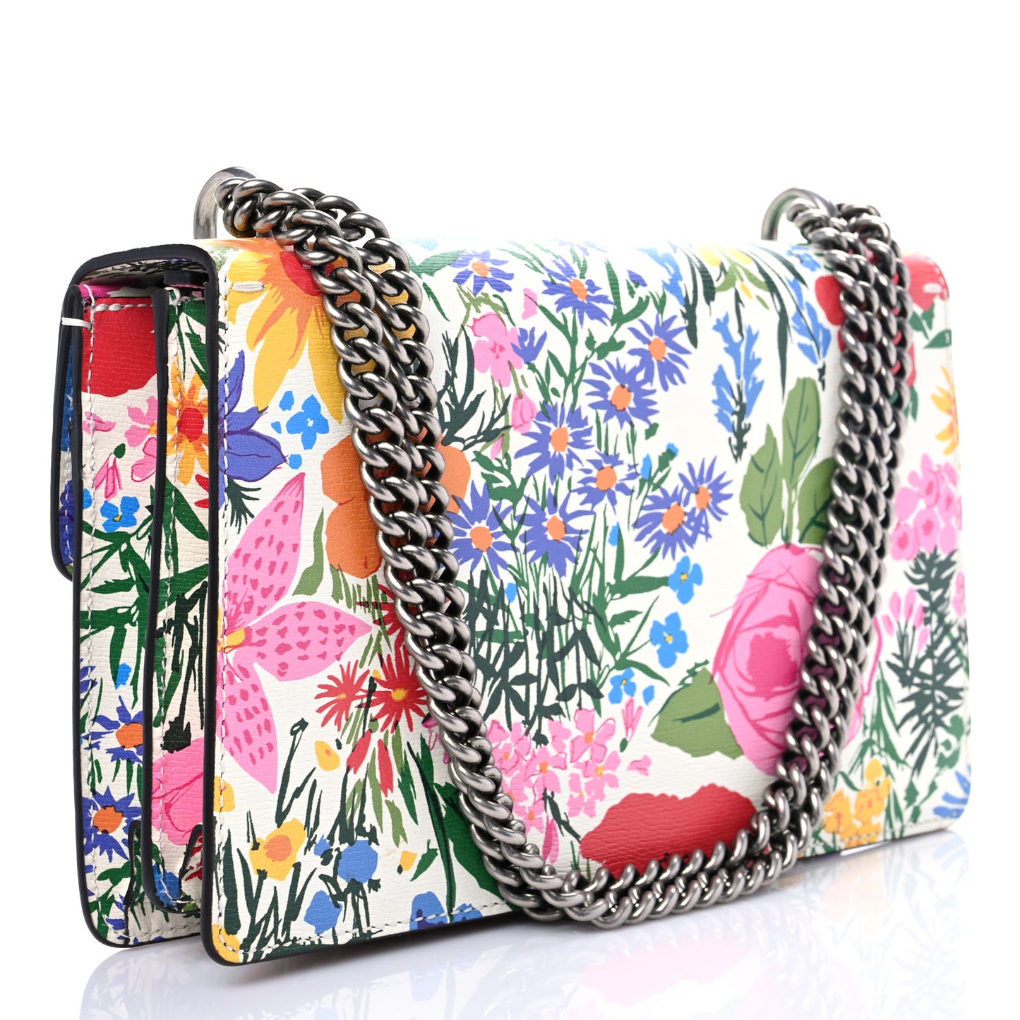 X KEN SCOTT New Shangai Calfskin Jardin D'Avril Floral Print Small Dionysus Shoulder Bag Ivory Pink