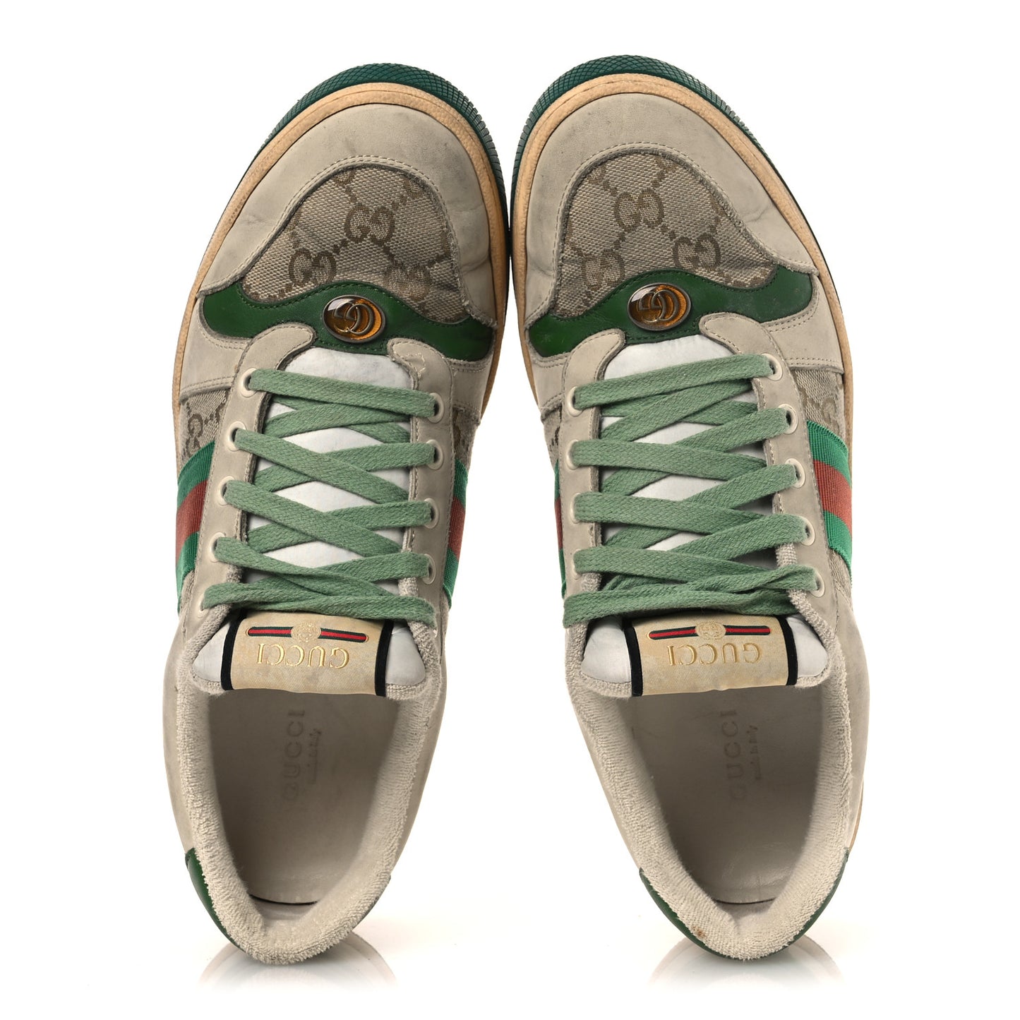 GG Monogram Nubuck Web Womens Screener Sneakers 40 New Sand Dusty Milk Vintage Green