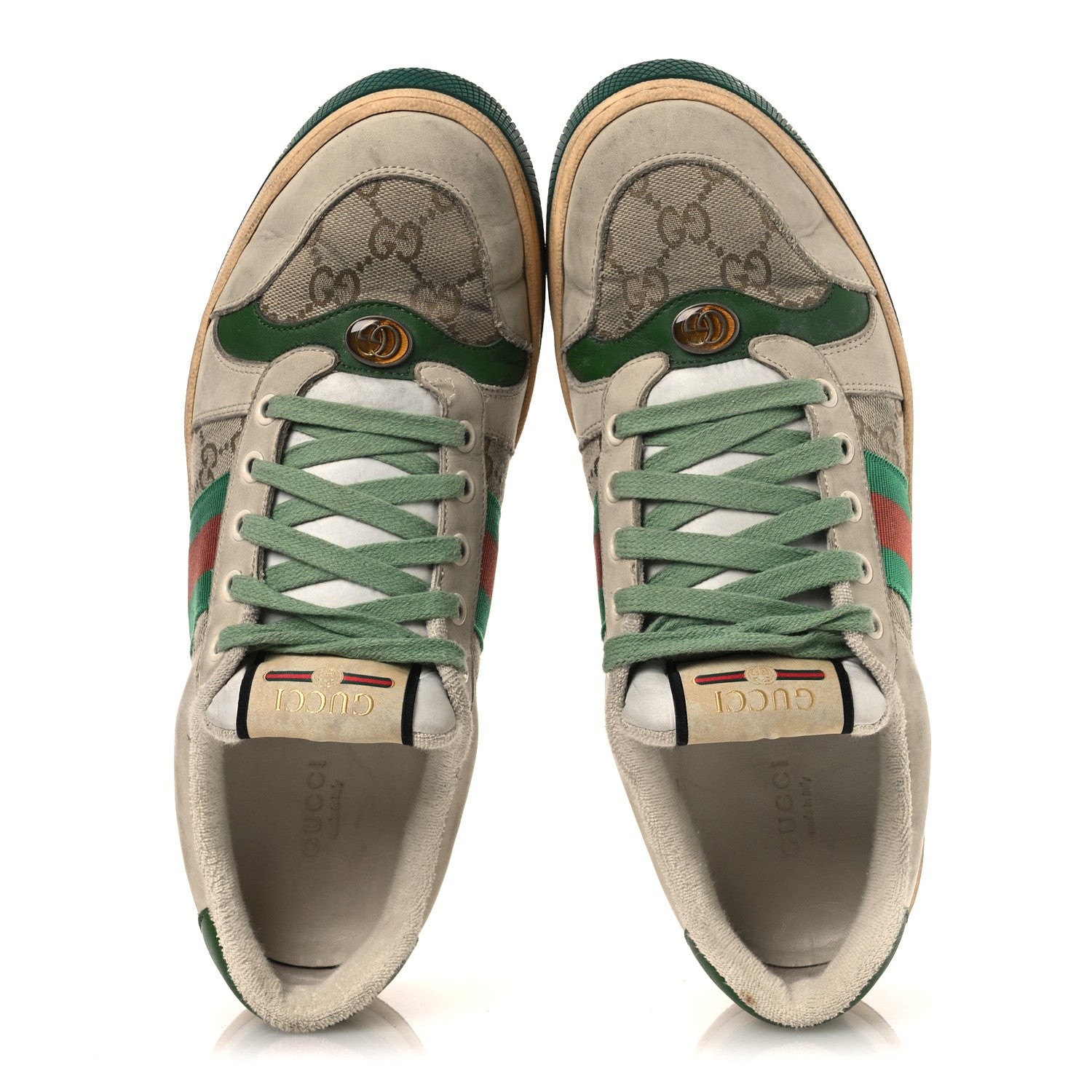 Gucci GG Monogram Nubuck Web Womens Screener Sneakers 40 New Sand Dusty Milk Vintage Green 2 of 16
