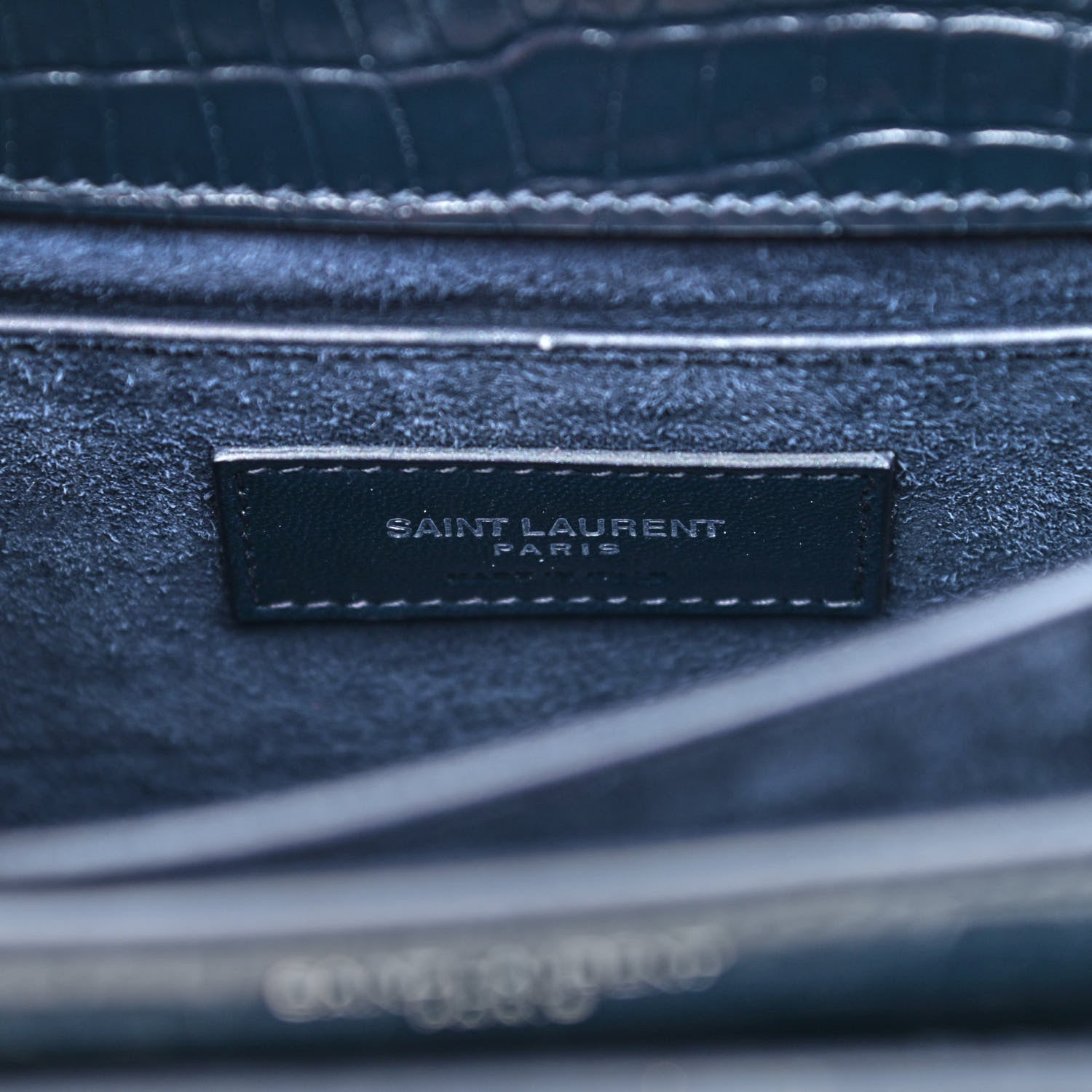 Saint Laurent Calfskin Crocodile Embossed Medium Monogram Sunset Navy 6 of 10