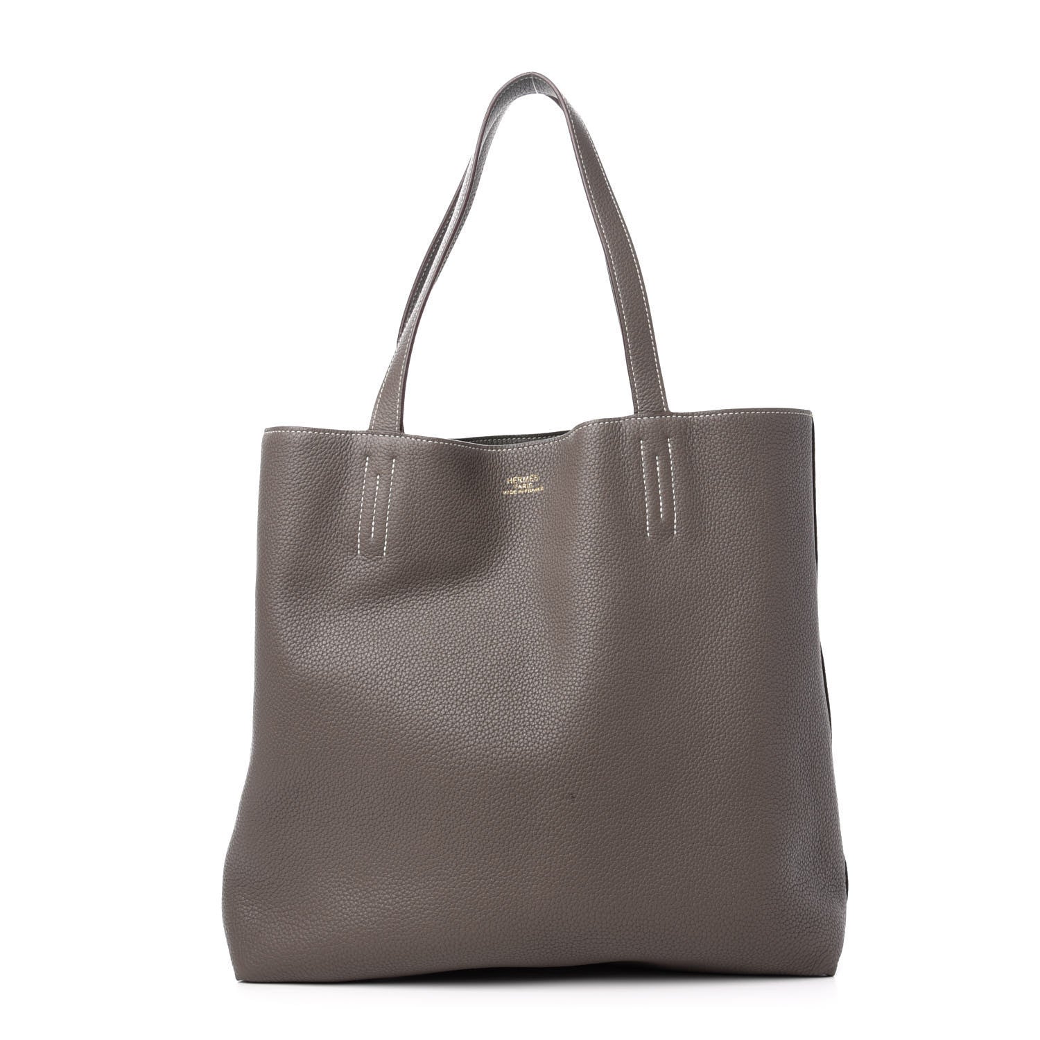 Hermes Taurillon Clemence Double Sens 36 Reversible Tote Etoupe Etain 1 of 16