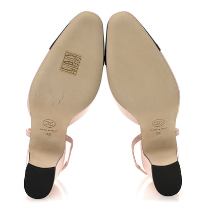 Chanel Lambskin Cap Toe CC Slingback Pumps 36 Light Pink Black 6 of 10