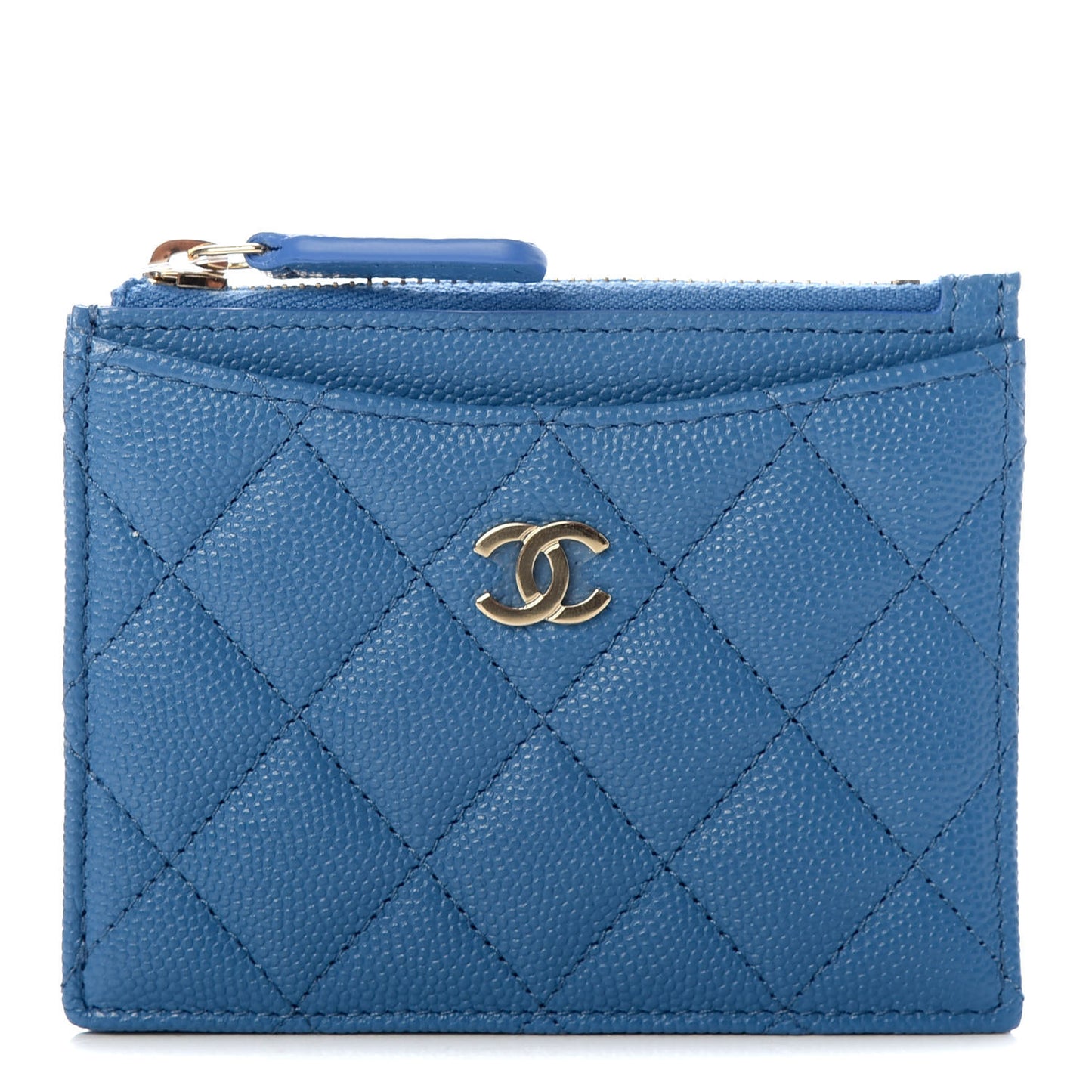 Caviar Quilted CC Zip Card Holder Blue