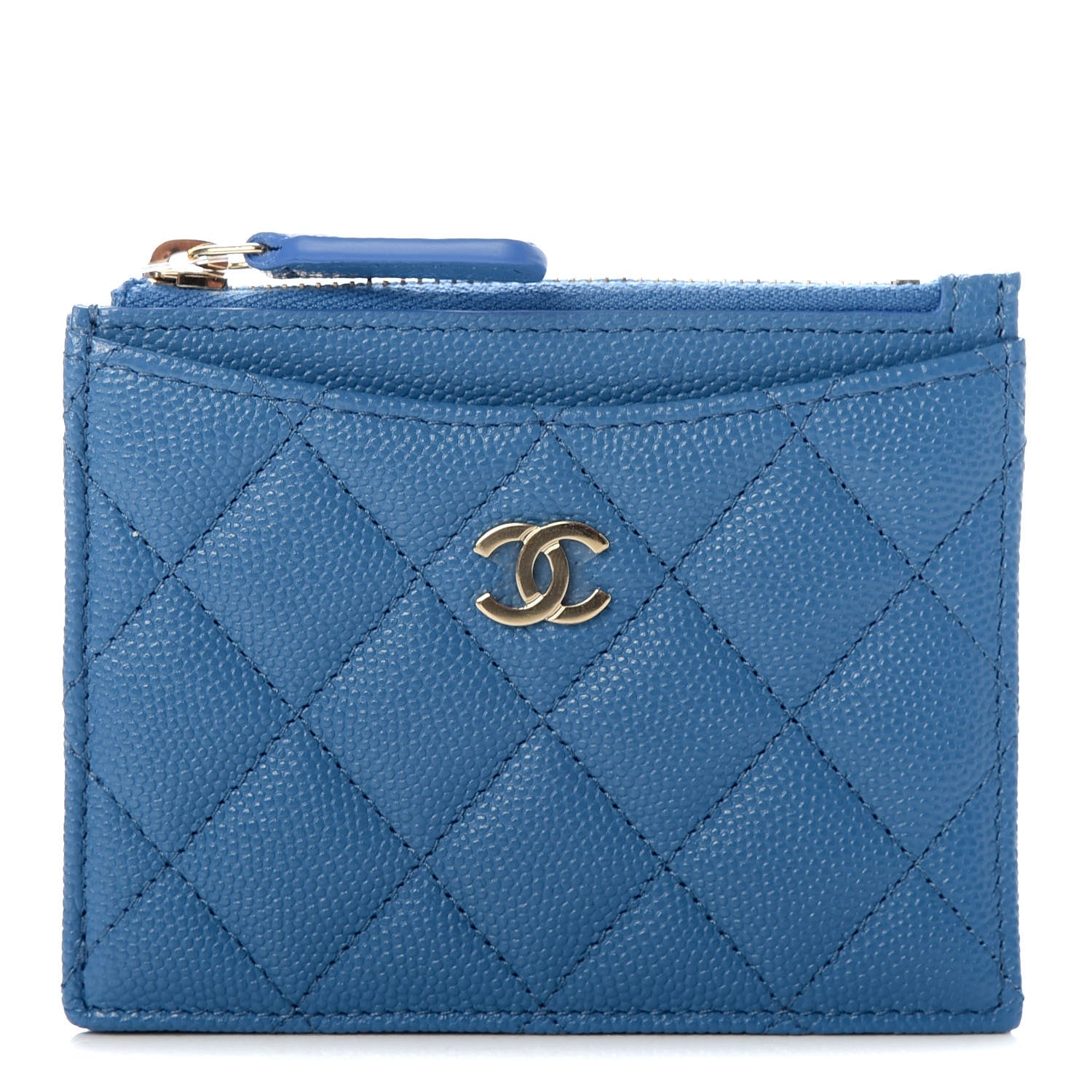 Chanel Caviar Quilted CC Zip Card Holder Blue 1 of 8