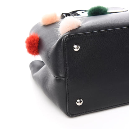 Fendi Vitello Dolce Mink Fur Pom Pom Petite 2Jours Tote Black Multicolor 7 of 10