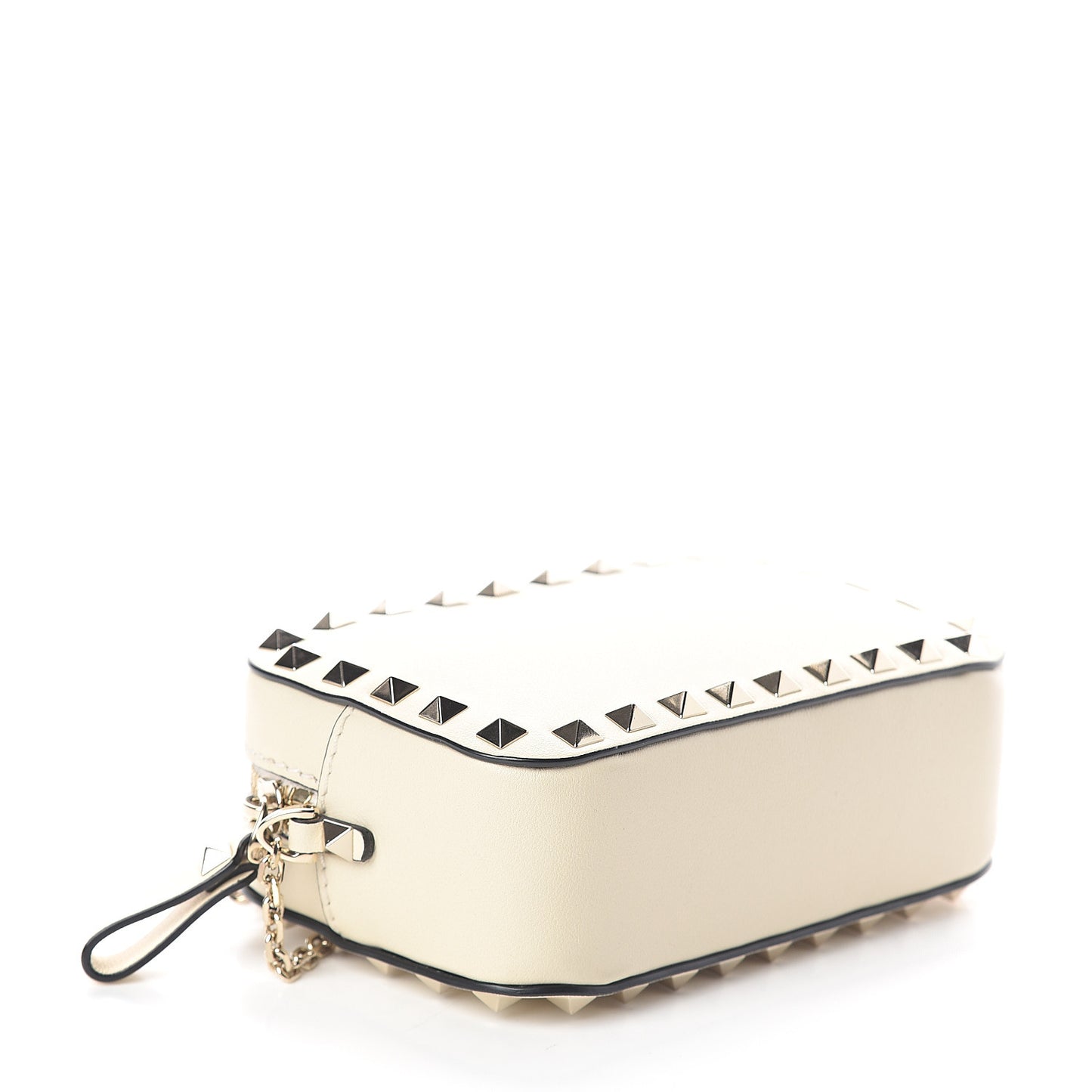 Calfskin Small Rockstud Chain Camera Crossbody Bag Ivory