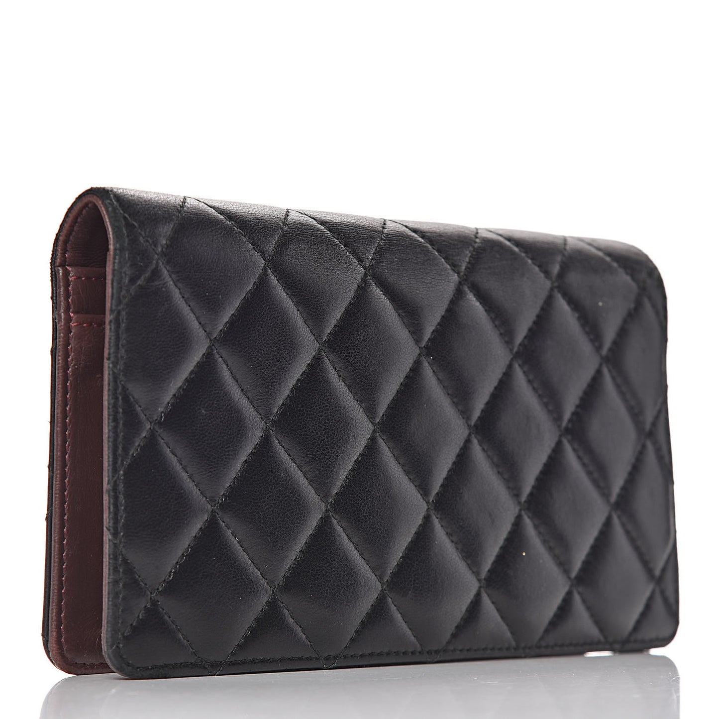 Lambskin Quilted Trendy CC Yen Wallet Black