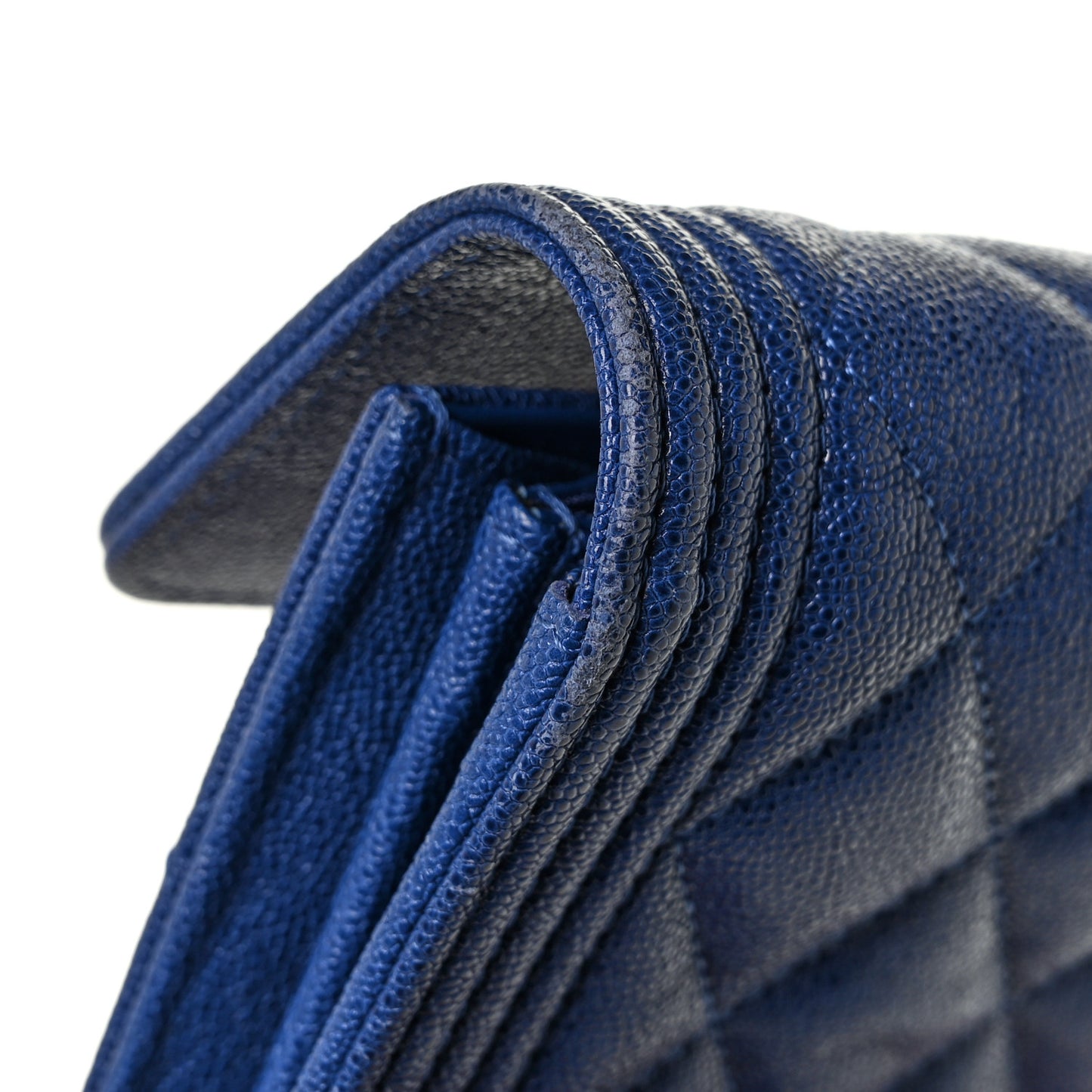 Caviar Quilted Large Boy Gusset Flap Wallet Blue