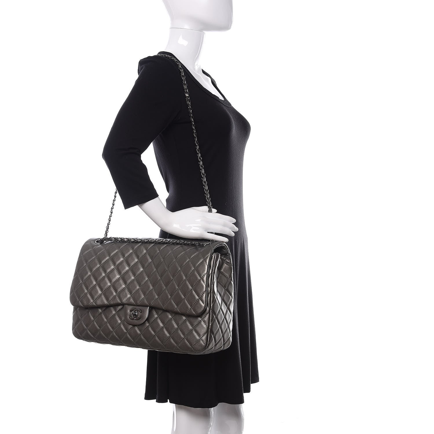 Chanel Metallic Calfskin Quilted Small XXL Travel Flap Bag Dark Silver 2 of 11