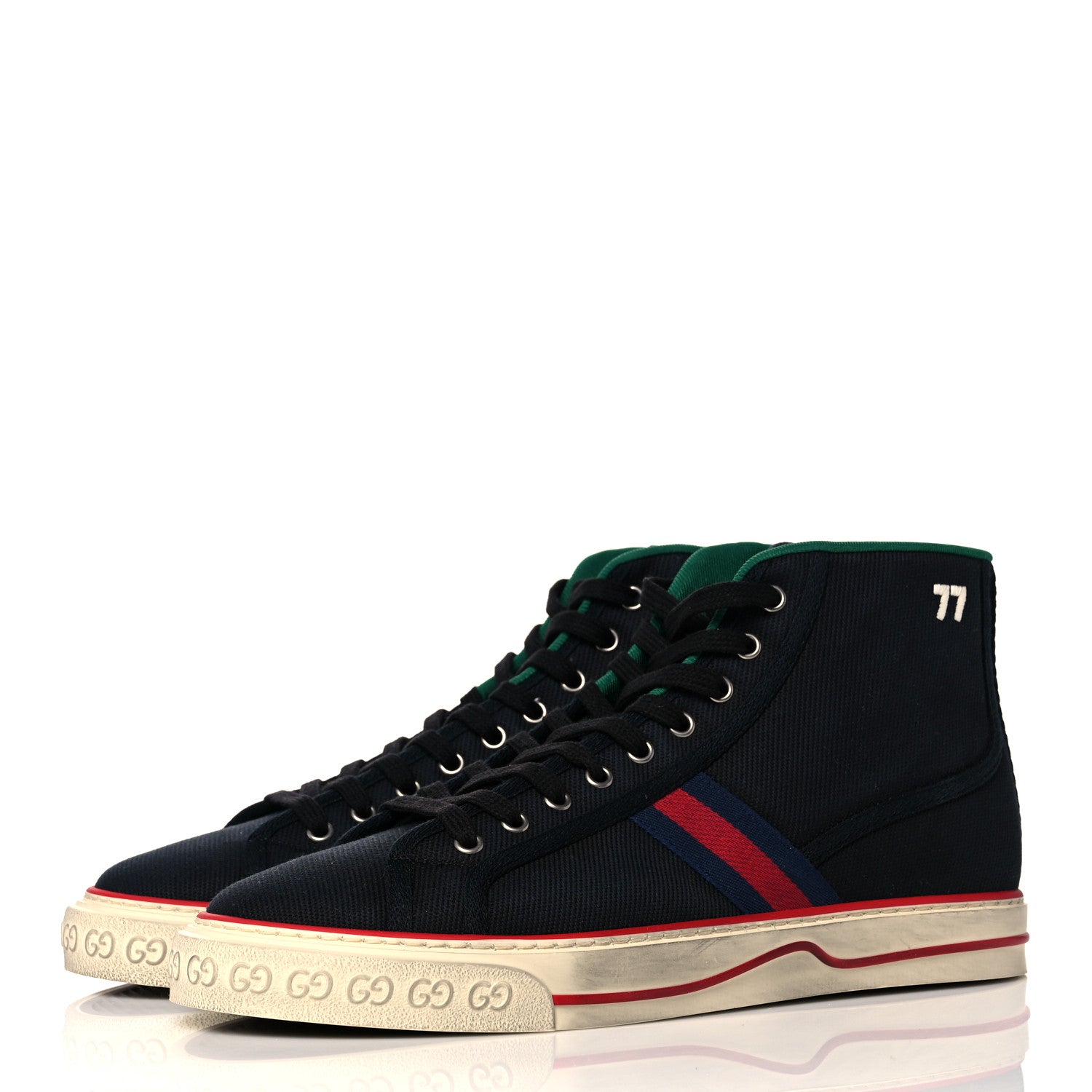 Gucci Canvas Web Mens 1977 Tennis High Top Sneakers 10 Black 3 of 8
