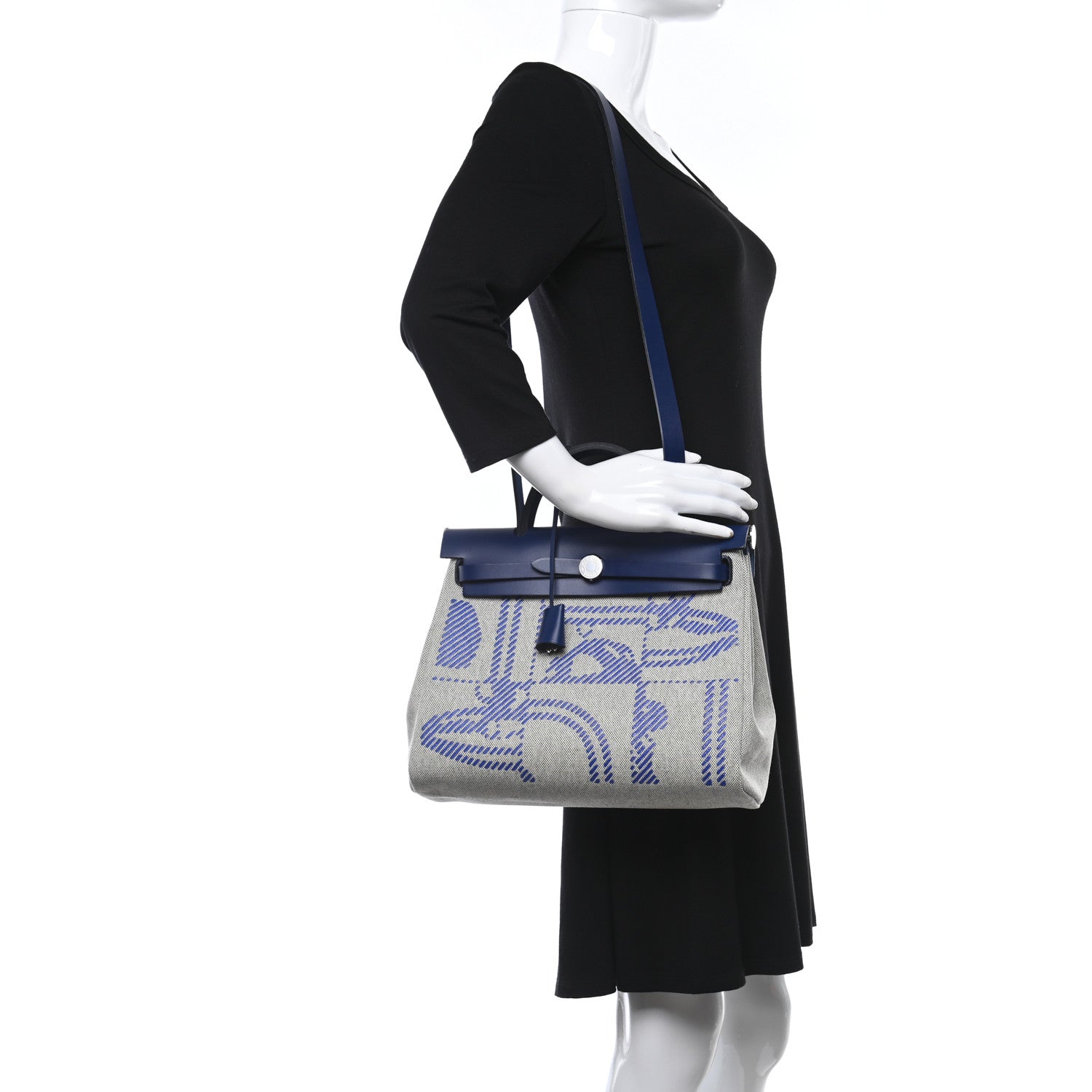 Hermes Vache Hunter Toile H Brides de Gala Herbag Zip Retourne 31 PM Bleu De France Ecru Black 2 of 11