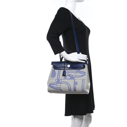 Hermes Vache Hunter Toile H Brides de Gala Herbag Zip Retourne 31 PM Bleu De France Ecru Black 2 of 11