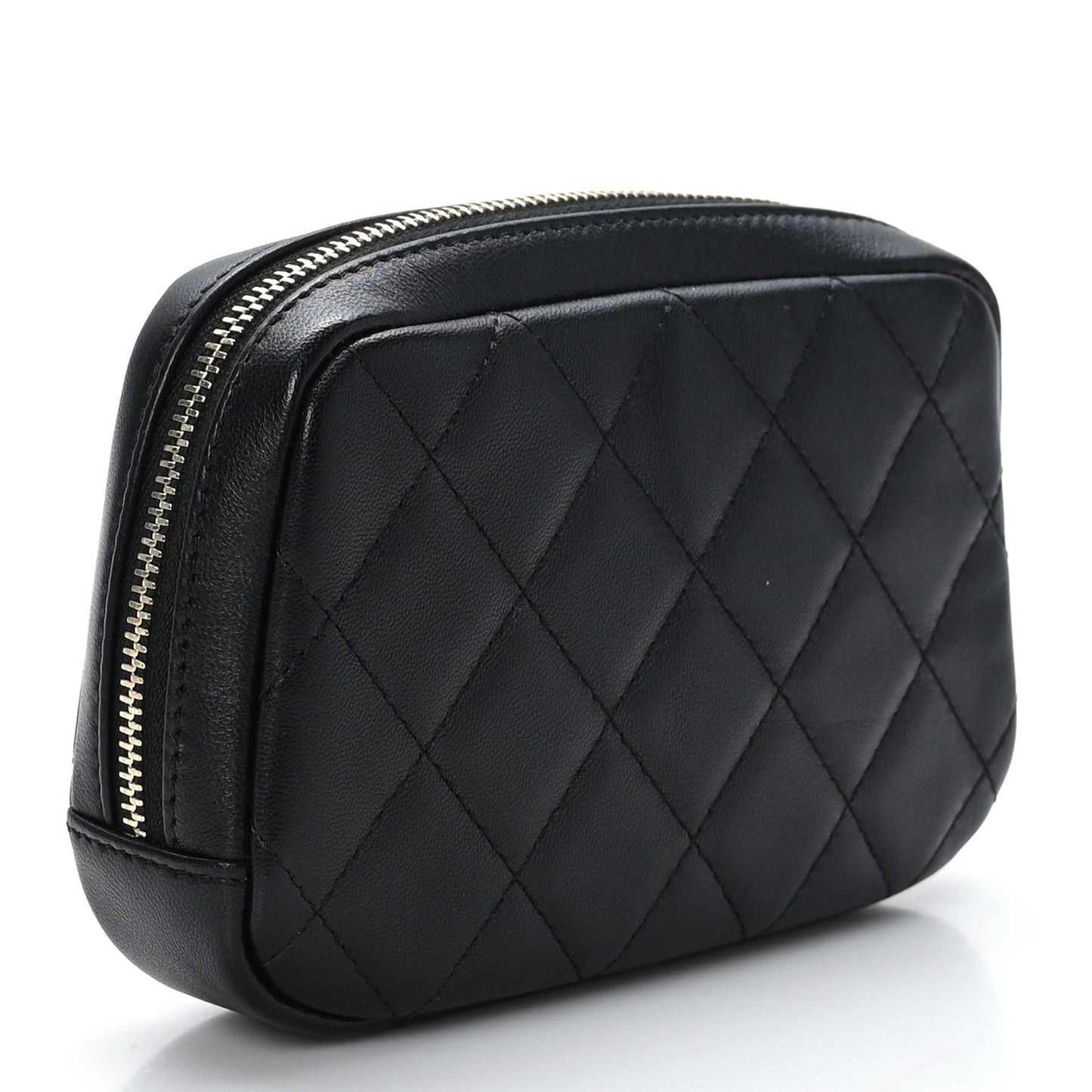 Lambskin Quilted Small Curvy Pouch Cosmetic Case Black