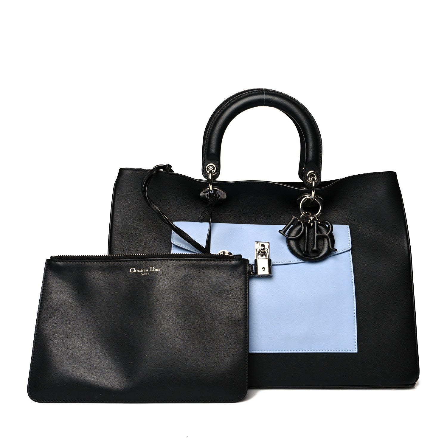 Christian Dior Smooth Calfskin Tri-Color Diorissimo Pocket Tote Black Blue Red 1 of 11