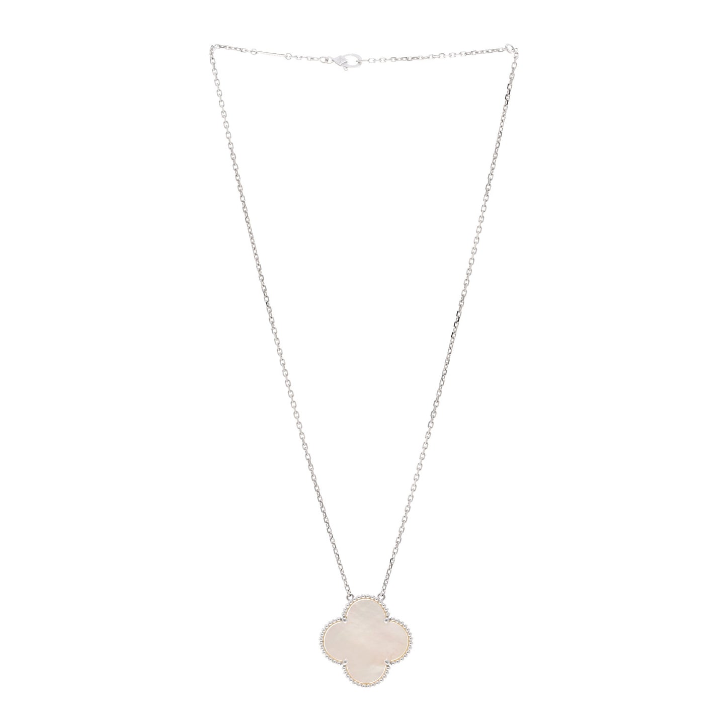 18K White Gold Mother of Pearl Magic Alhambra Pendant Necklace