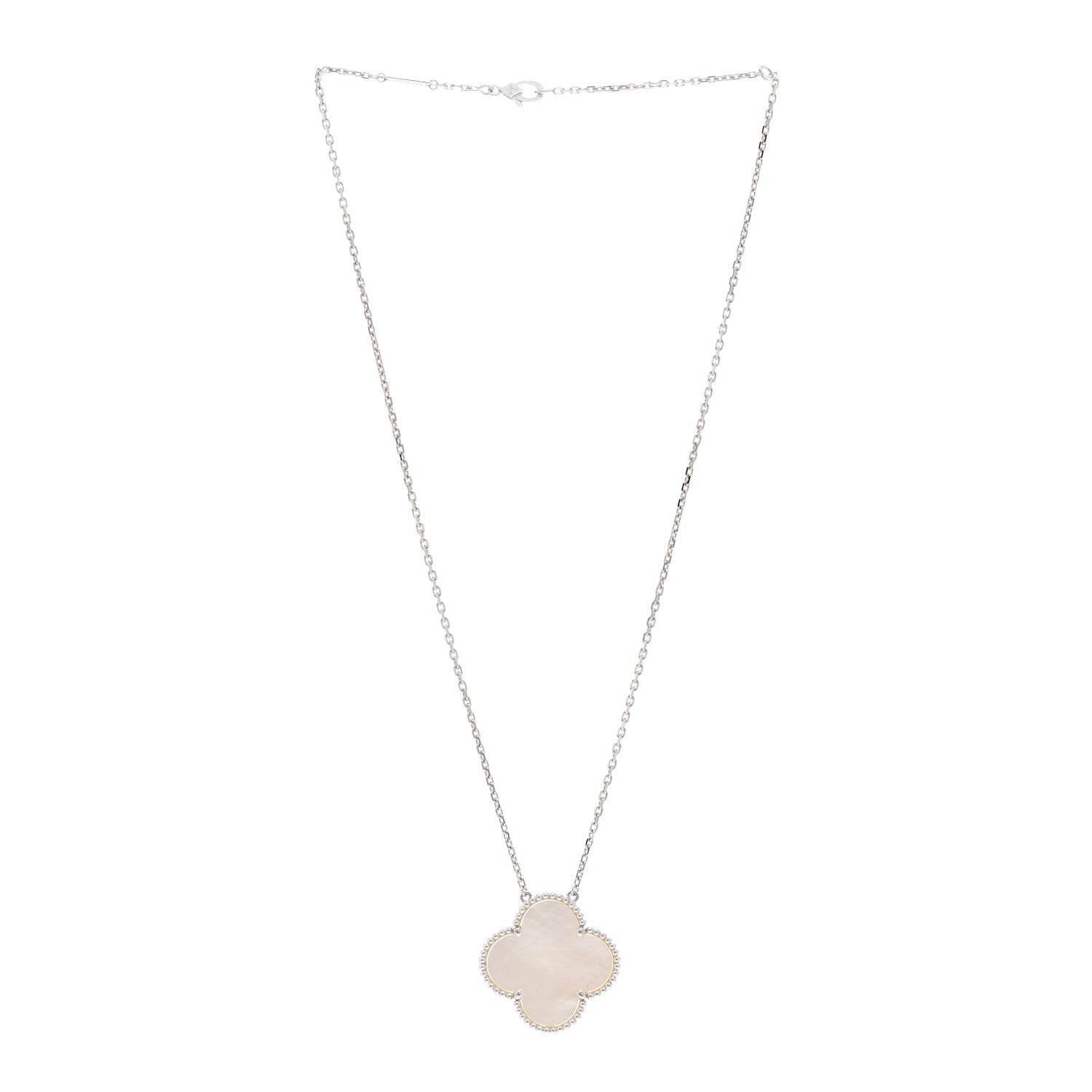 Van Cleef & Arpels 18K White Gold Mother of Pearl Magic Alhambra Pendant Necklace 3 of 6