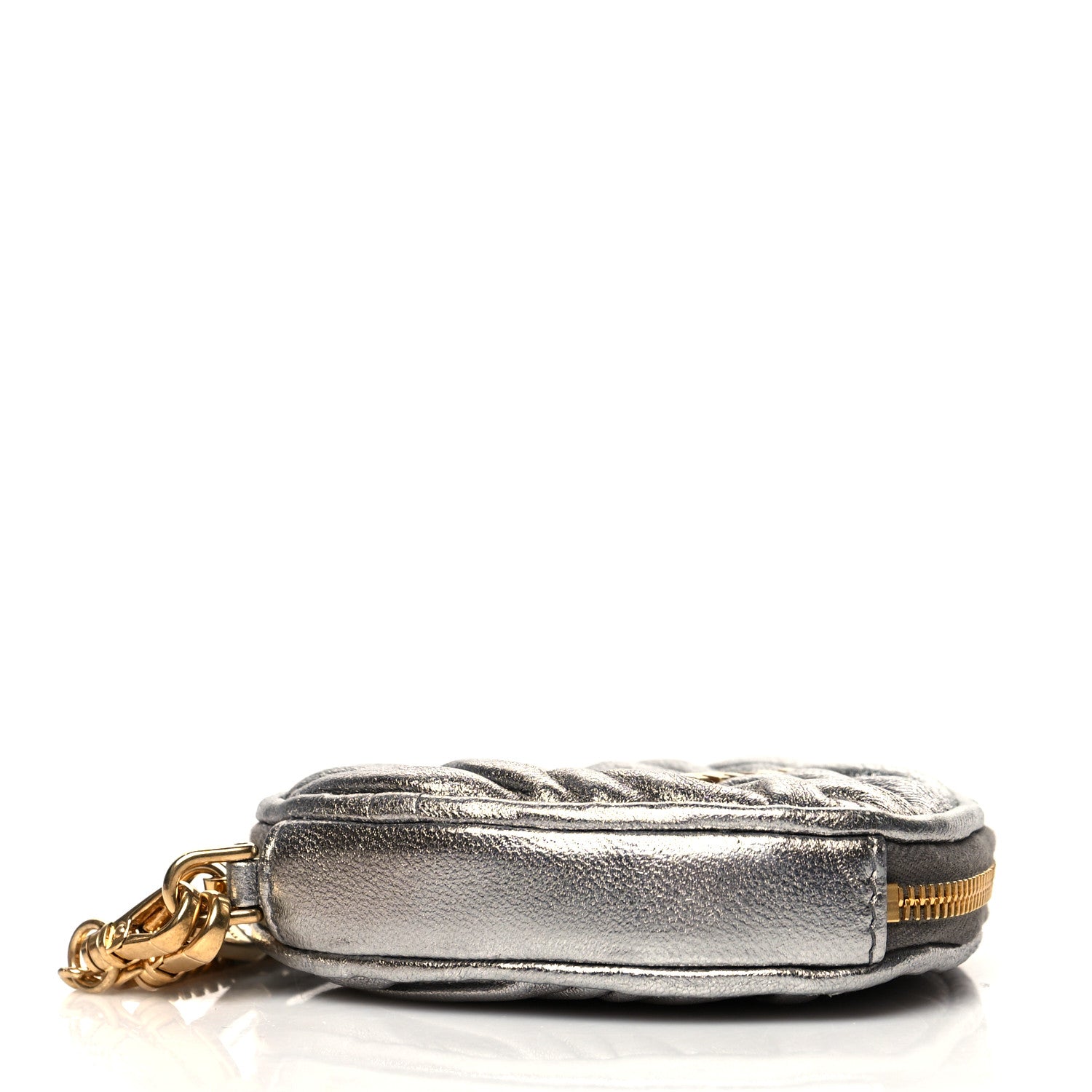 Miu Miu Metallic Nappa Matelasse Heart Wristlet Pouch Cromo 3 of 8