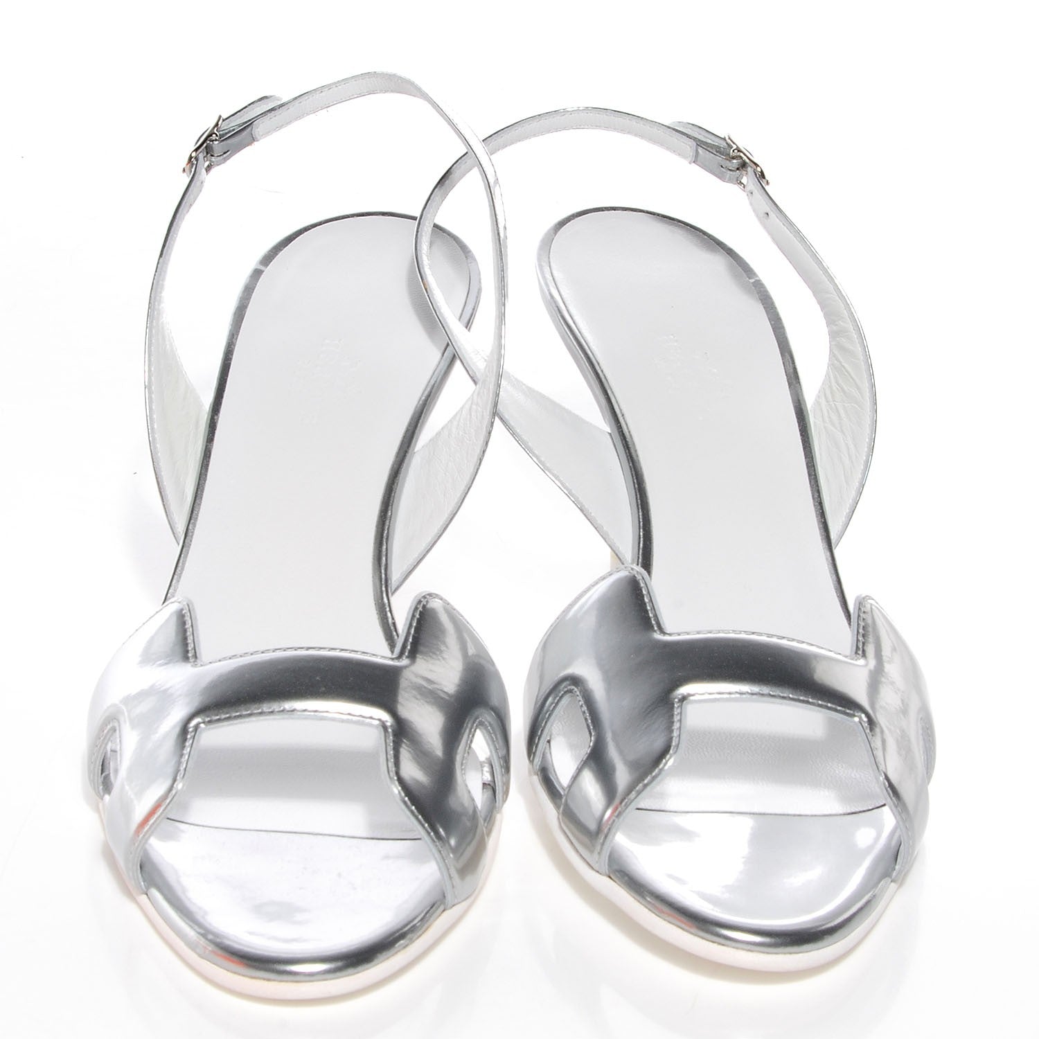 Hermes Laminated Calfskin Night 70 Slingback Sandals 40 Silver 2 of 7