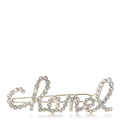 Chanel Metal Glass Swirling Pearls Hair Clip Gold 1 of 4