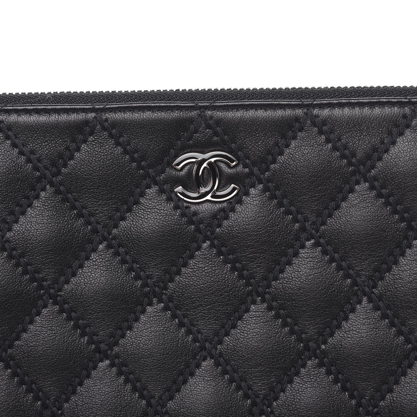 Sheepskin Stitched Lacquered CC Medium Cosmetic Case Black