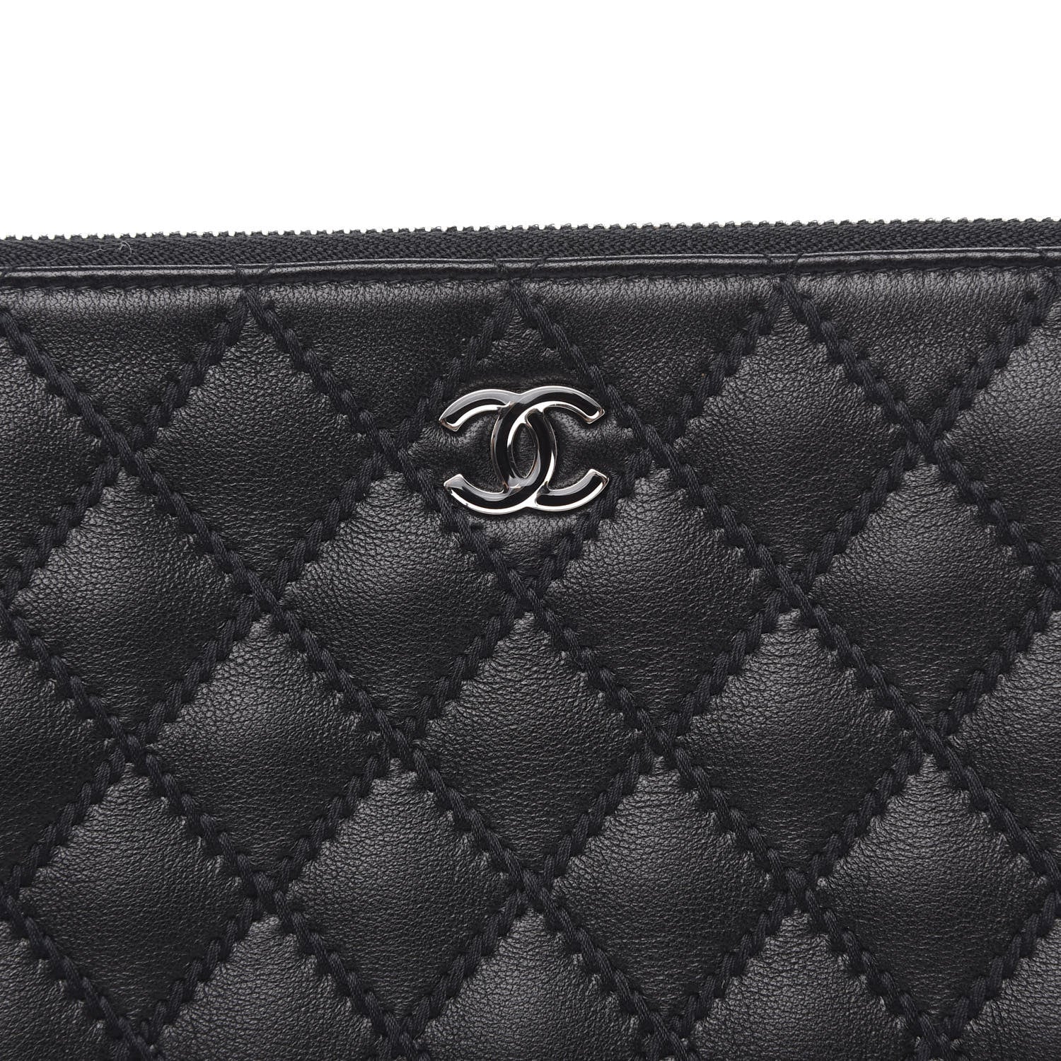 Chanel Sheepskin Stitched Lacquered CC Medium Cosmetic Case Black 10 of 11