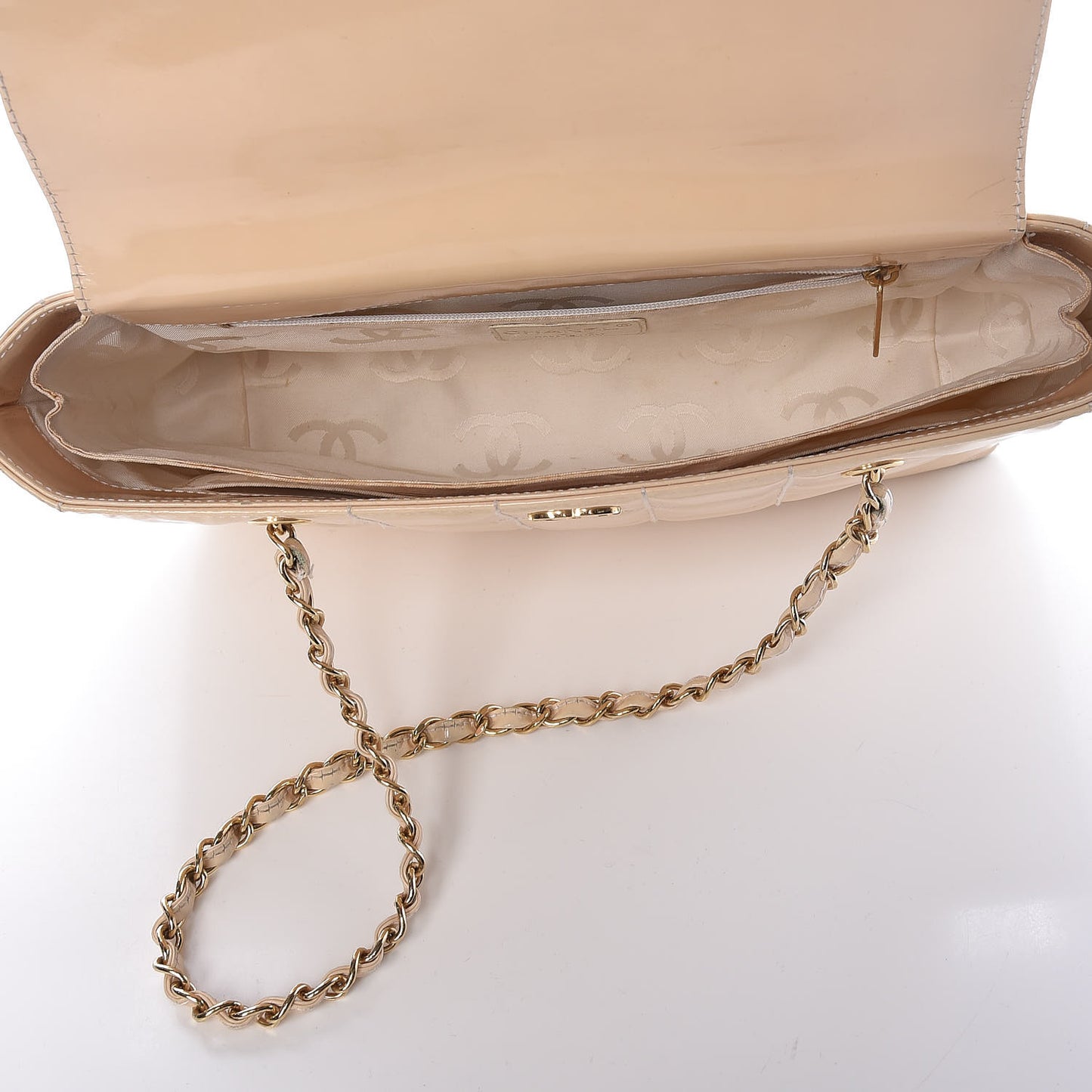Patent Chocolate Bar East West Tote White