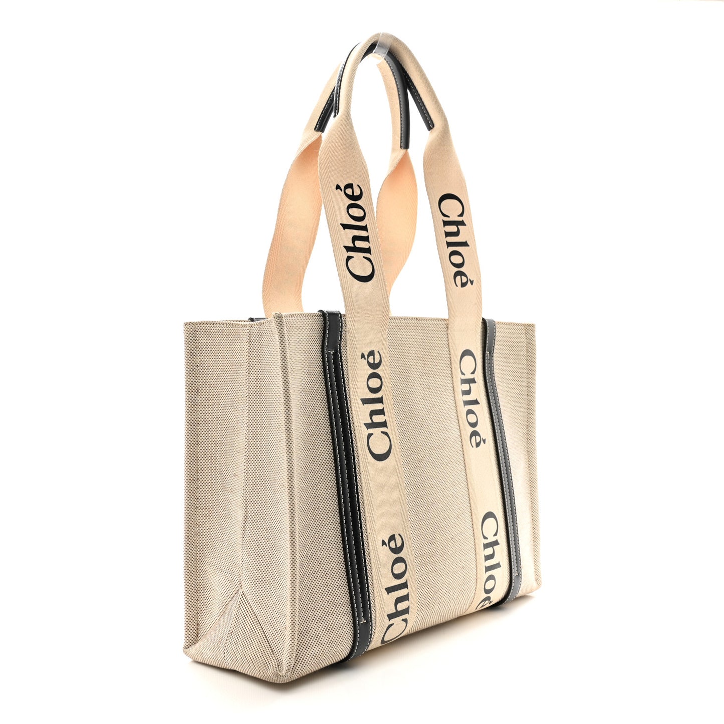 Cotton Calfskin Medium Woody Ribbon Tote White Blue