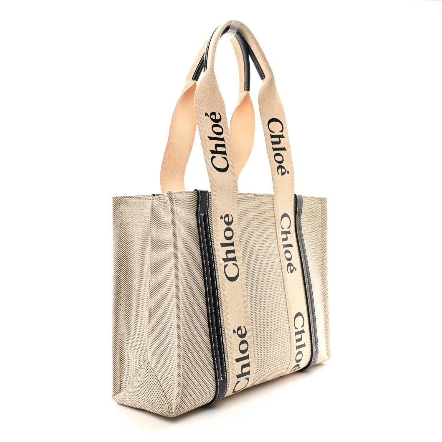 Chloe Cotton Calfskin Medium Woody Ribbon Tote White Blue 3 of 12