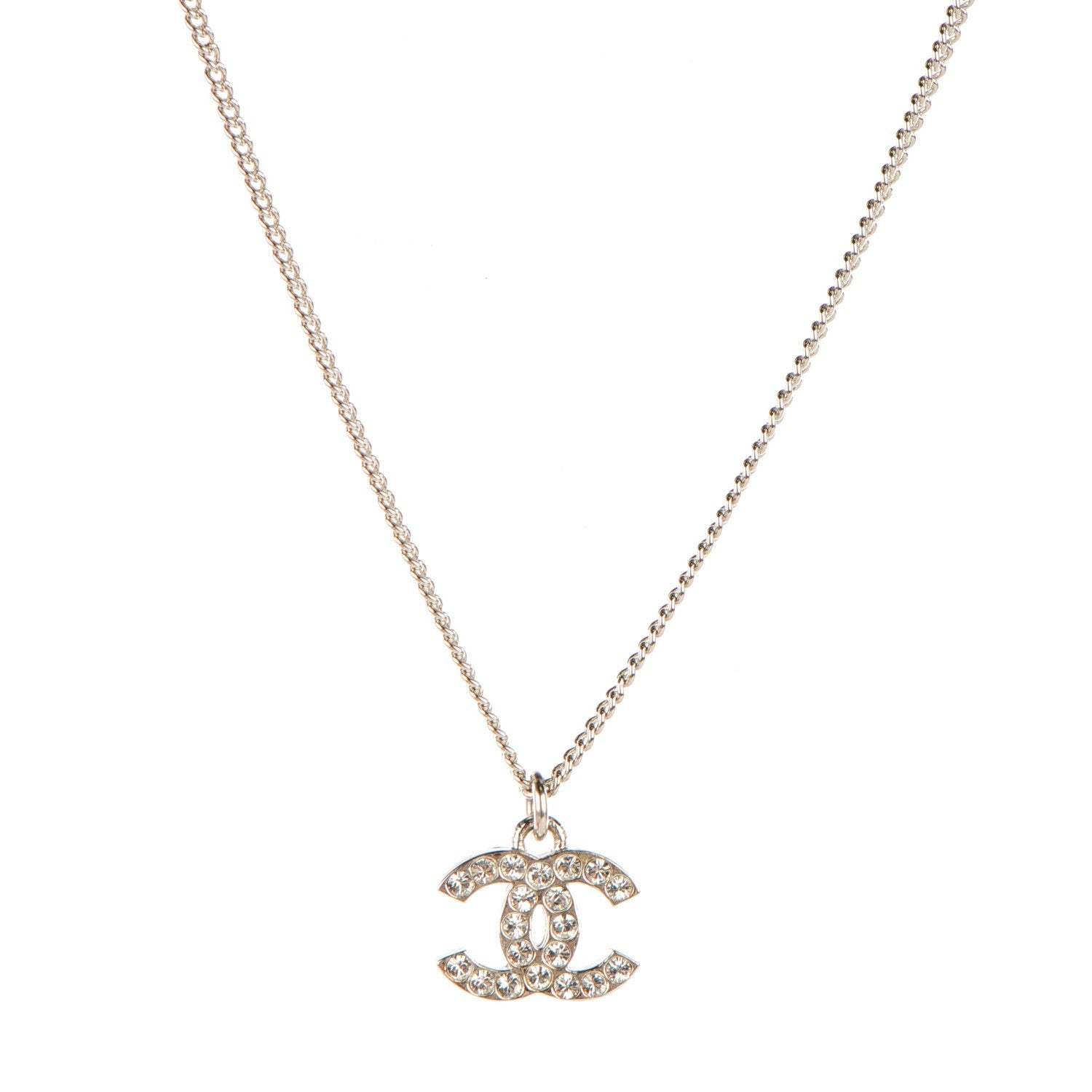 Chanel Crystal Timeless CC Necklace Silver 1 of 4