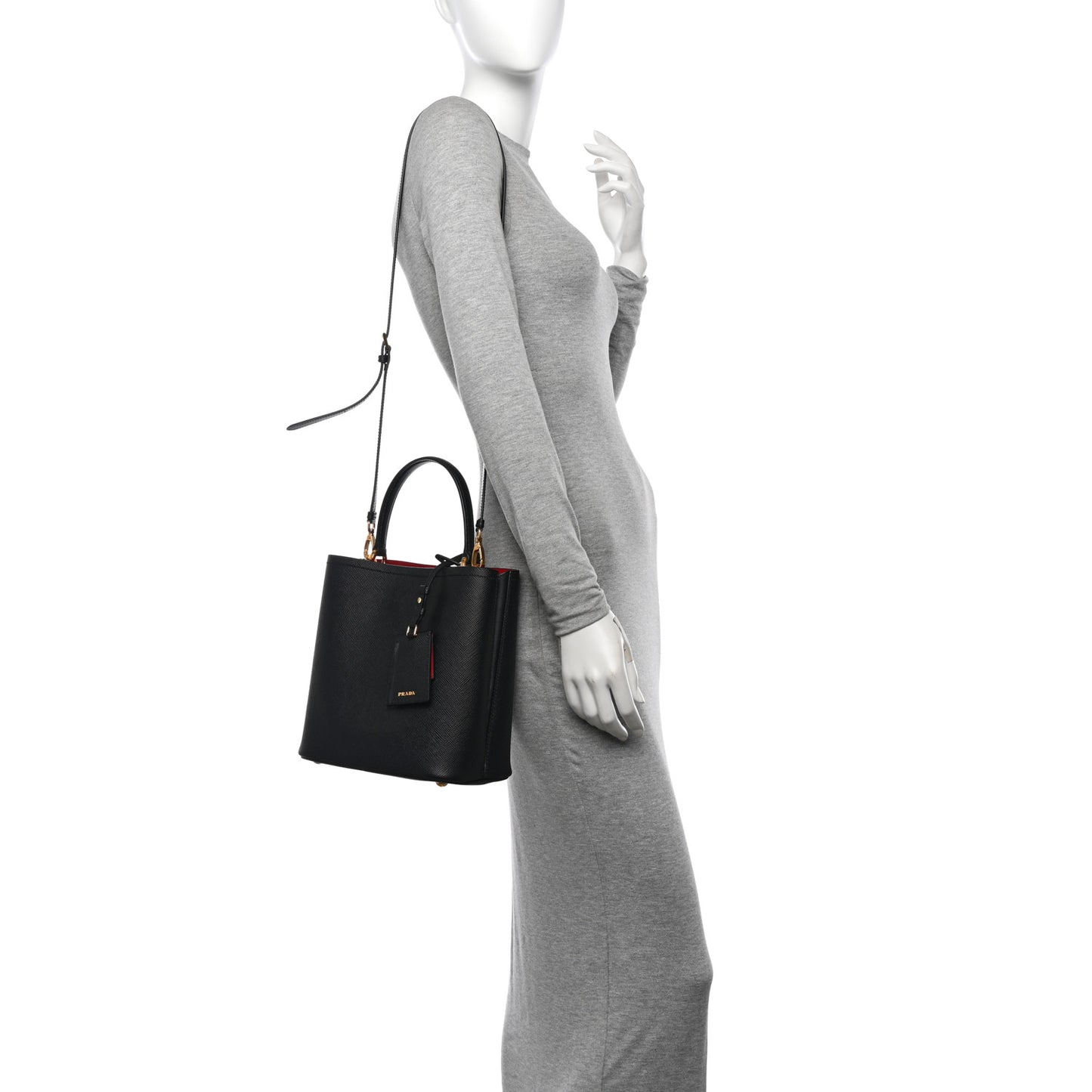 Saffiano Cuir Medium Panier Bucket Bag Black Fuoco