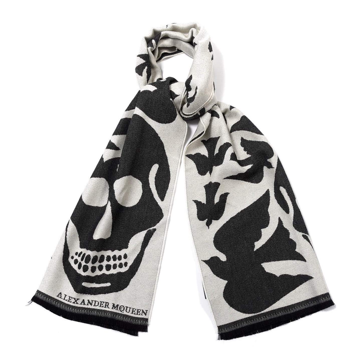 Wool Skull Bird Stole Scarf Black