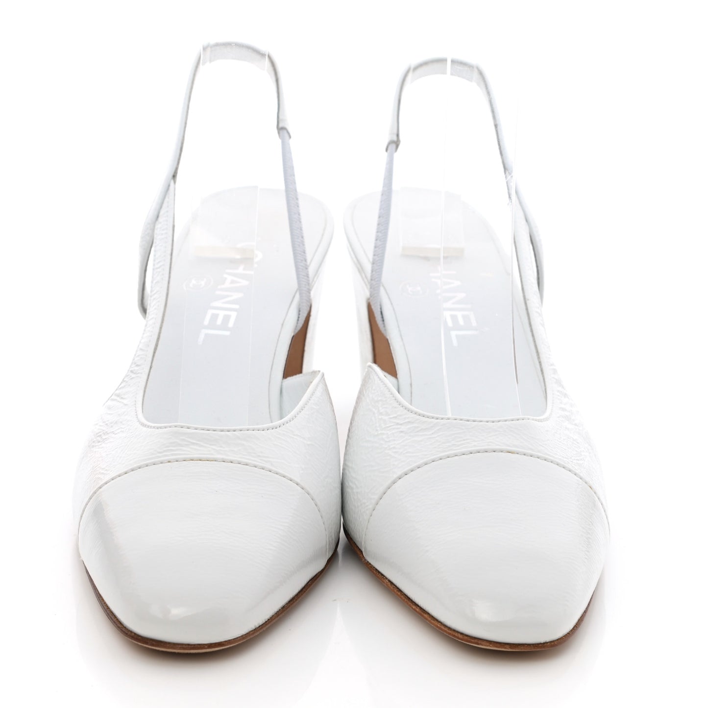 Patent Calfskin Cap Toe CC Slingback Pumps 38.5 White
