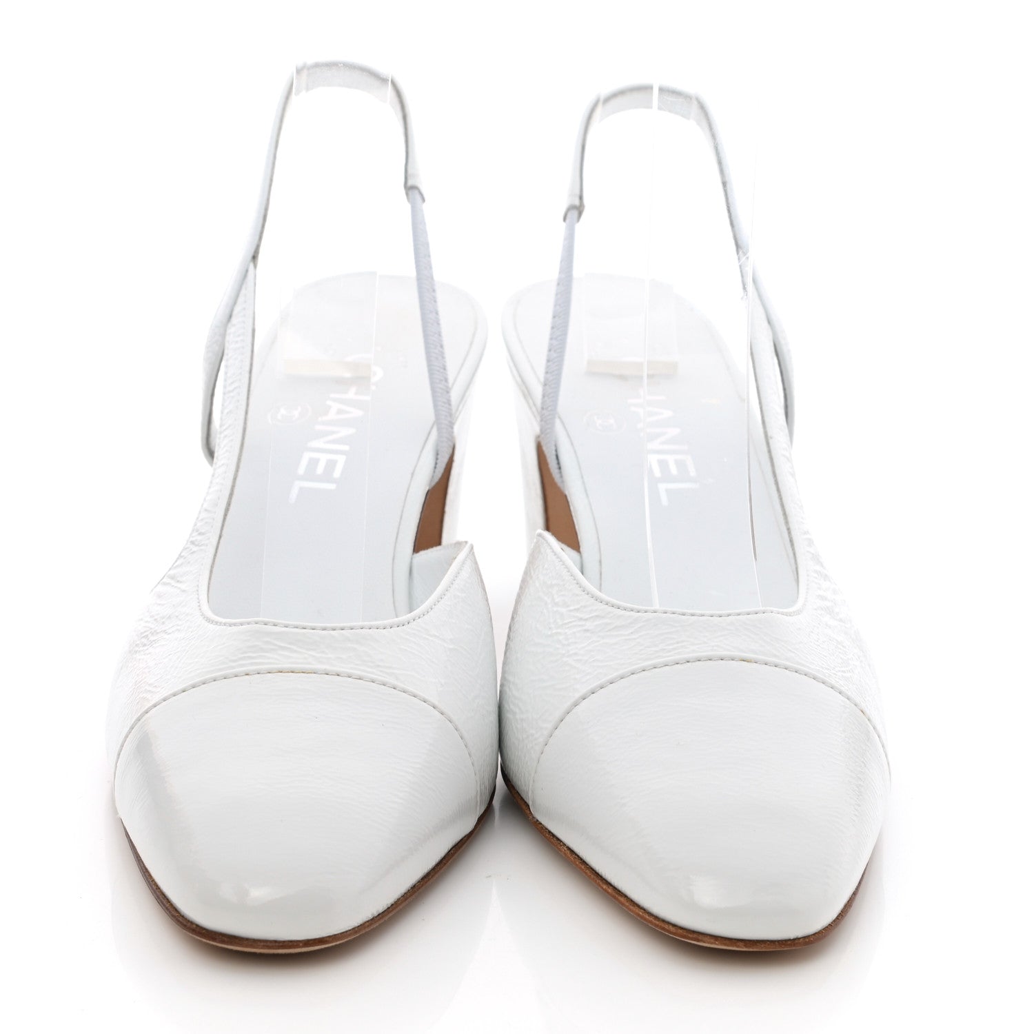 Chanel Patent Calfskin Cap Toe CC Slingback Pumps 38.5 White 2 of 8