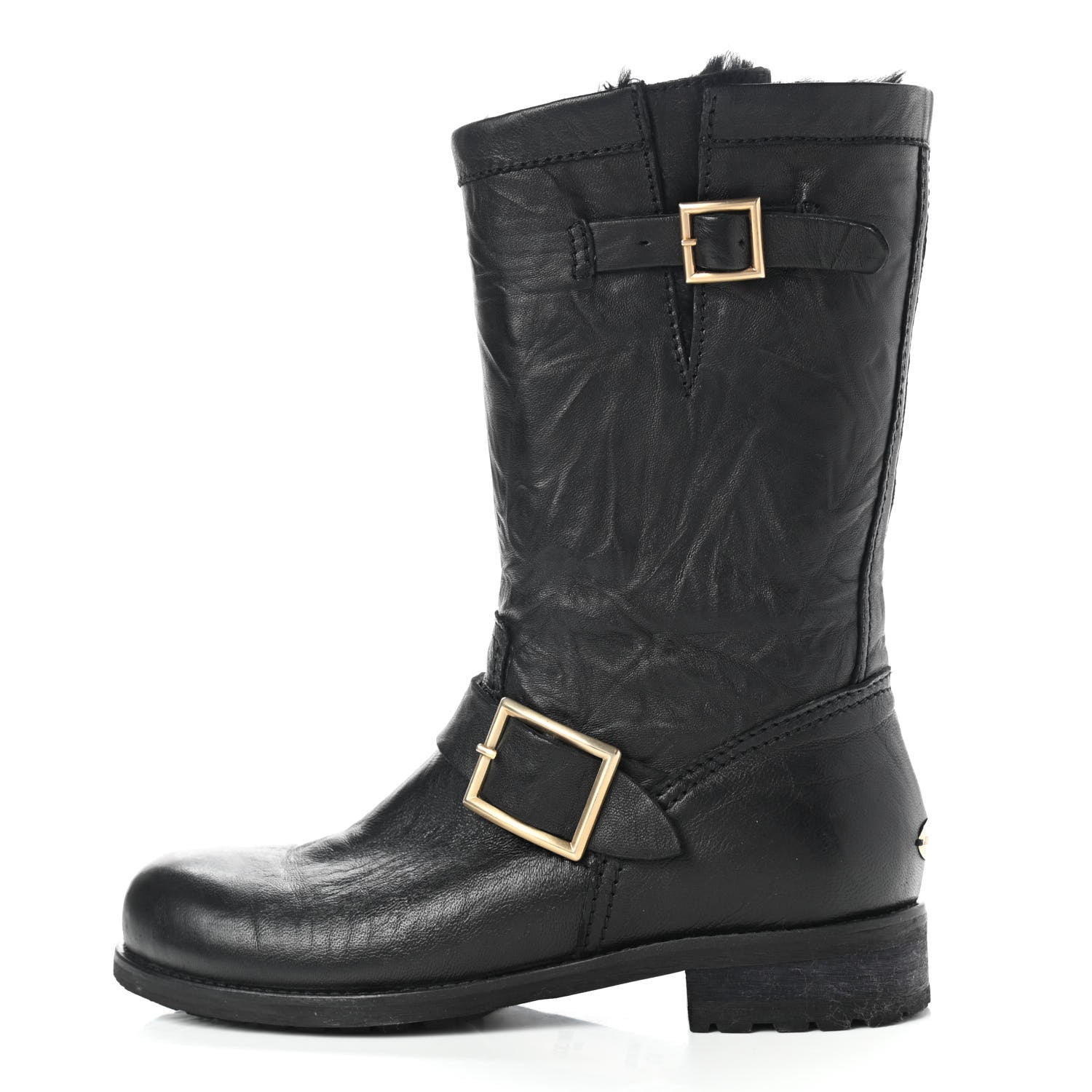 Jimmy Choo Lambskin Rabbit Fur Biker Boots 37.5 Black 1 of 11