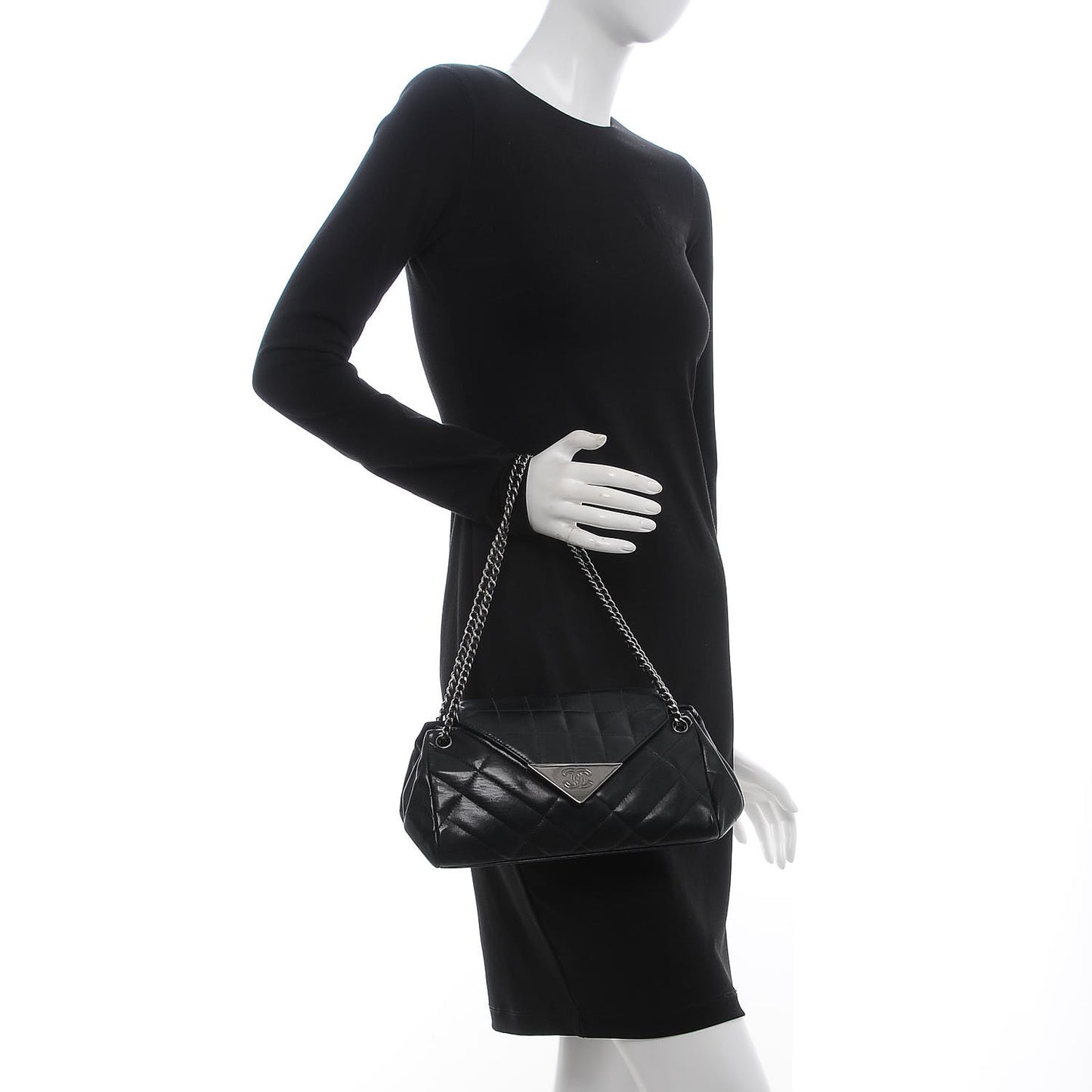Calfskin Chocolate Bar Quilted Accordion Flap Black
