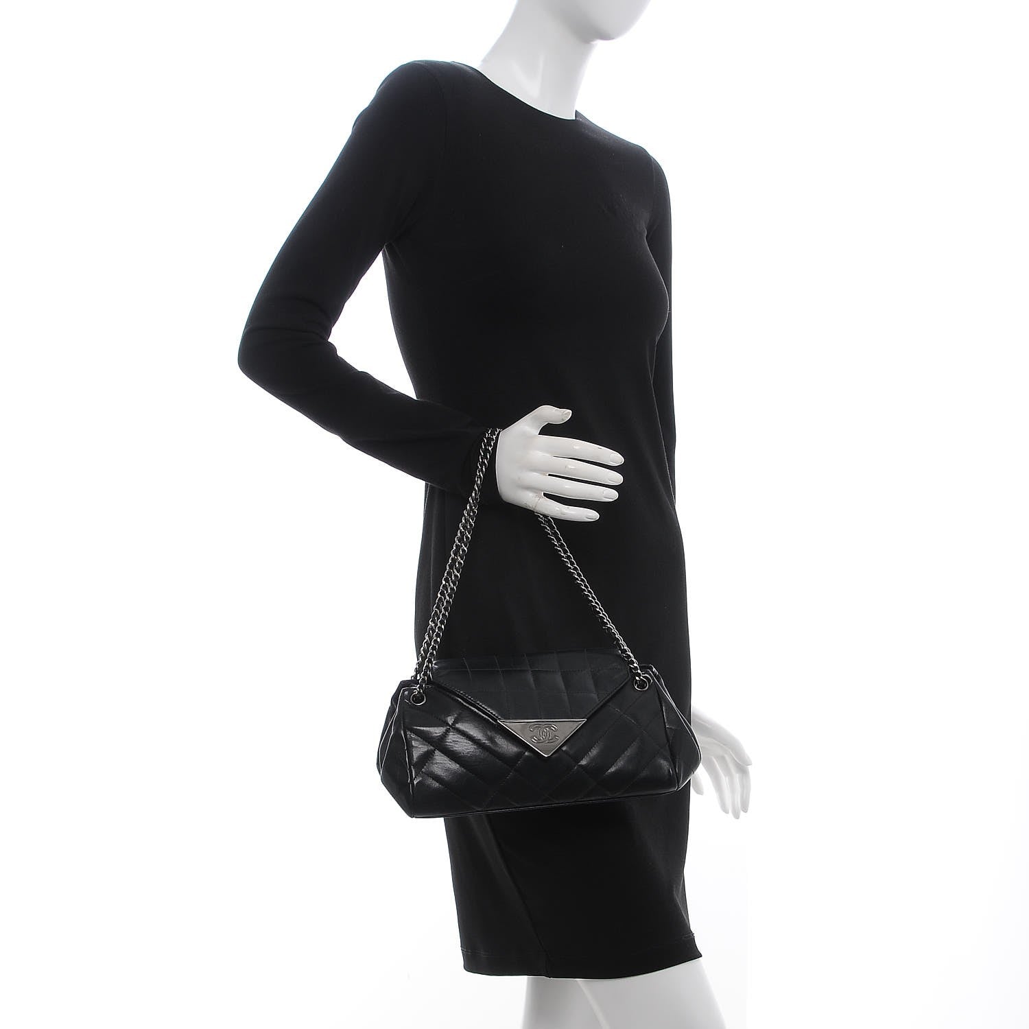 Chanel Calfskin Chocolate Bar Quilted Accordion Flap Black 2 of 12