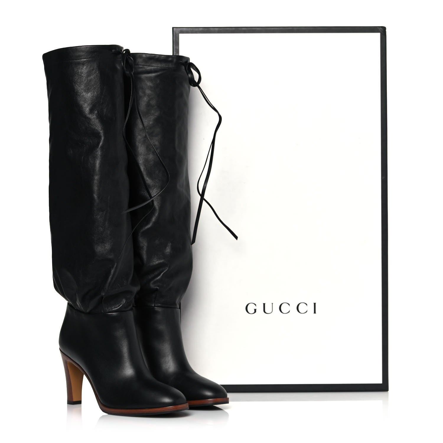 Gucci Deauville Calfskin Cinched Knee High Boots 37.5 Black 7 of 7